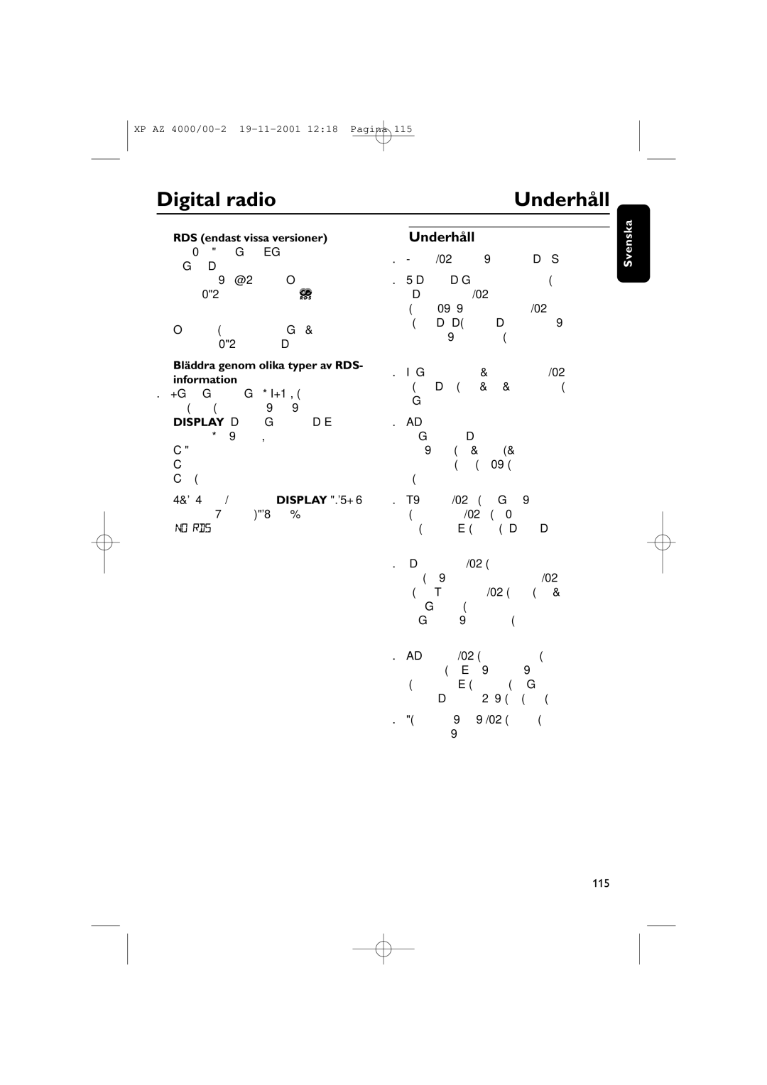 Philips AZ 4000/00 Digital radio Underhåll, RDS endast vissa versioner, Bläddra genom olika typer av RDS- information 