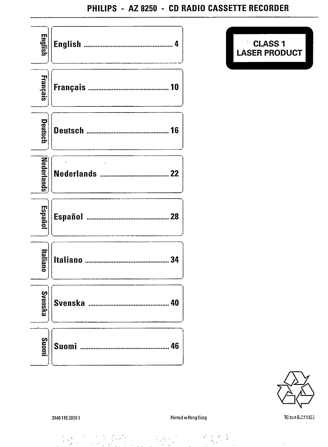 Philips AZ 8250 manual 