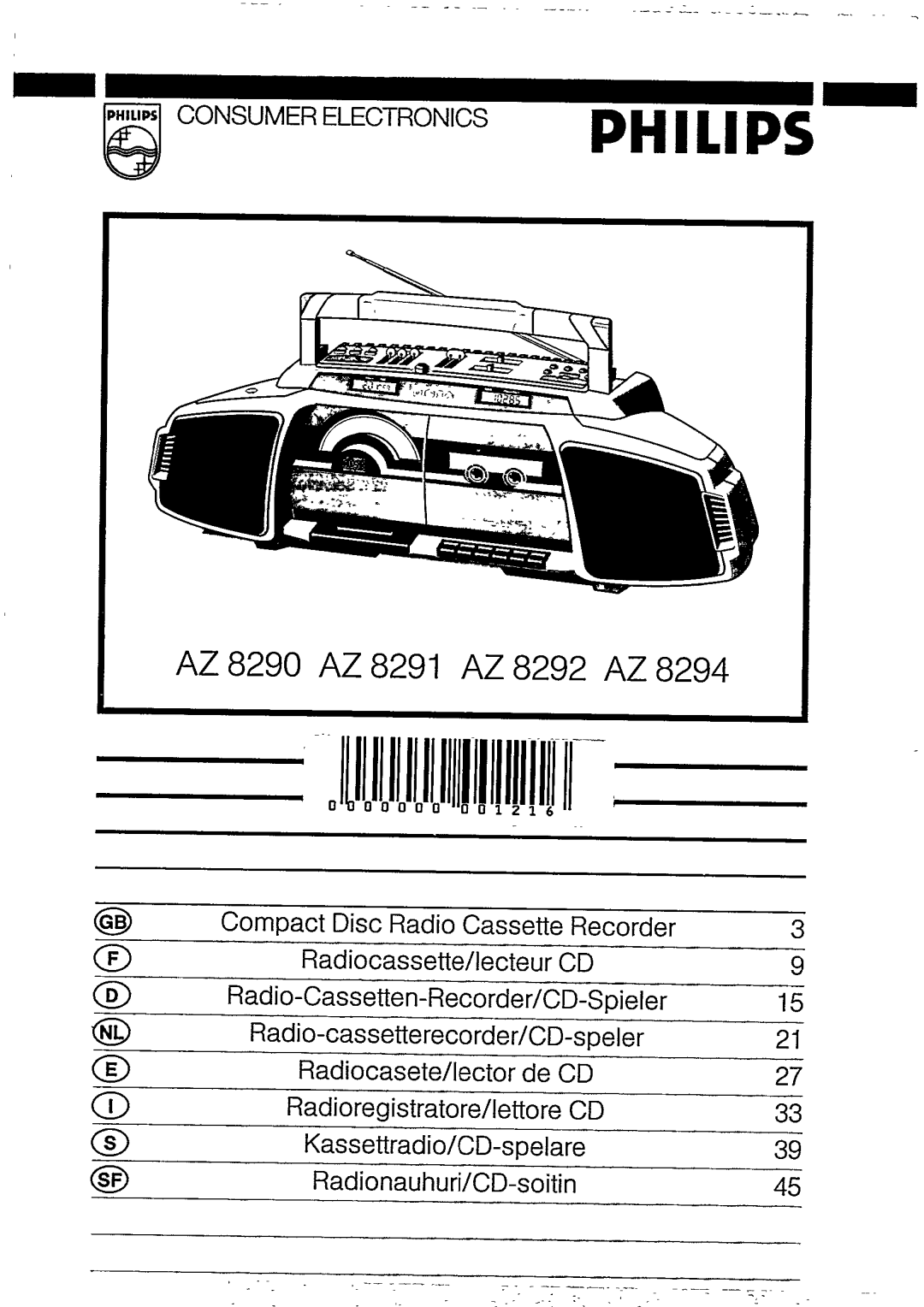 Philips AZ 8292, AZ 8294, AZ 8290, AZ 8291 manual 