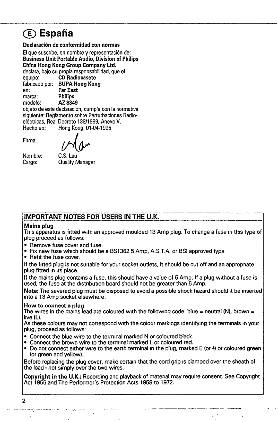 Philips AZ 8349 manual 