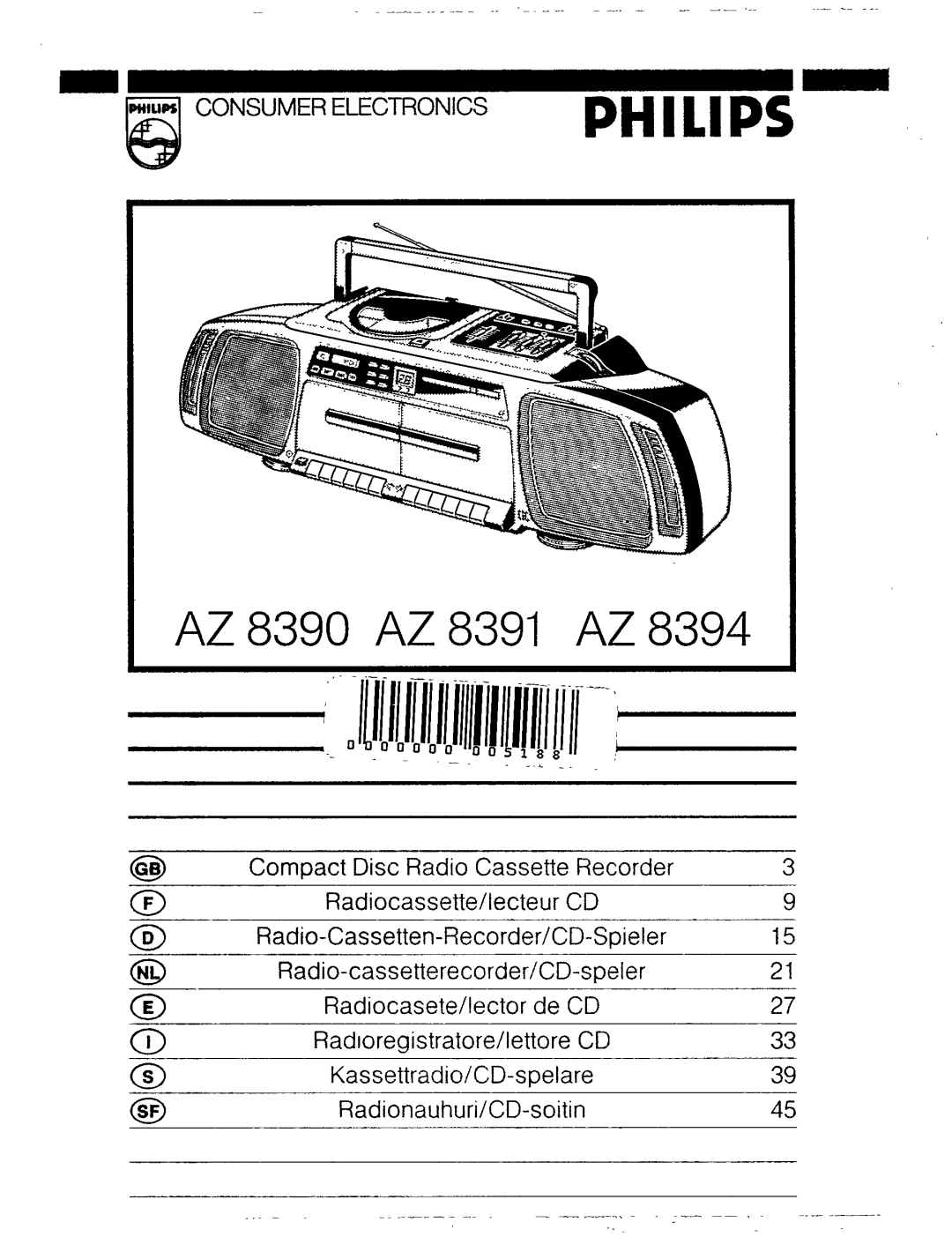 Philips AZ 8391, AZ 8390, AZ 8394 manual 