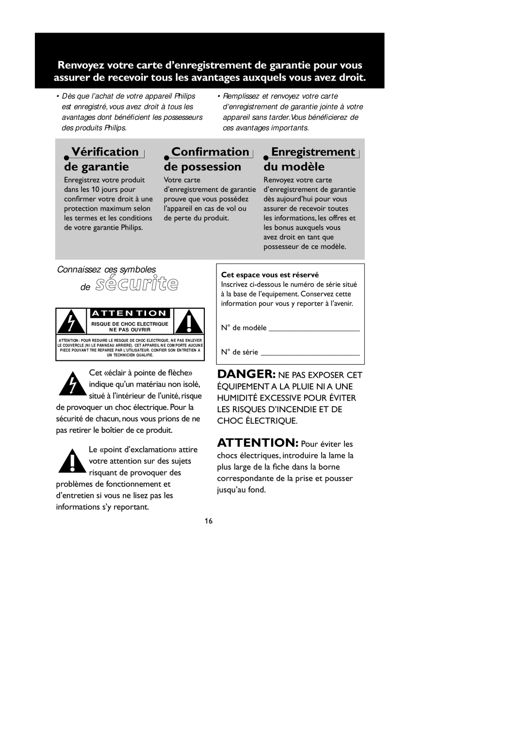 Philips AZ1008 manual Cet espace vous est réservé, De modèle De série 
