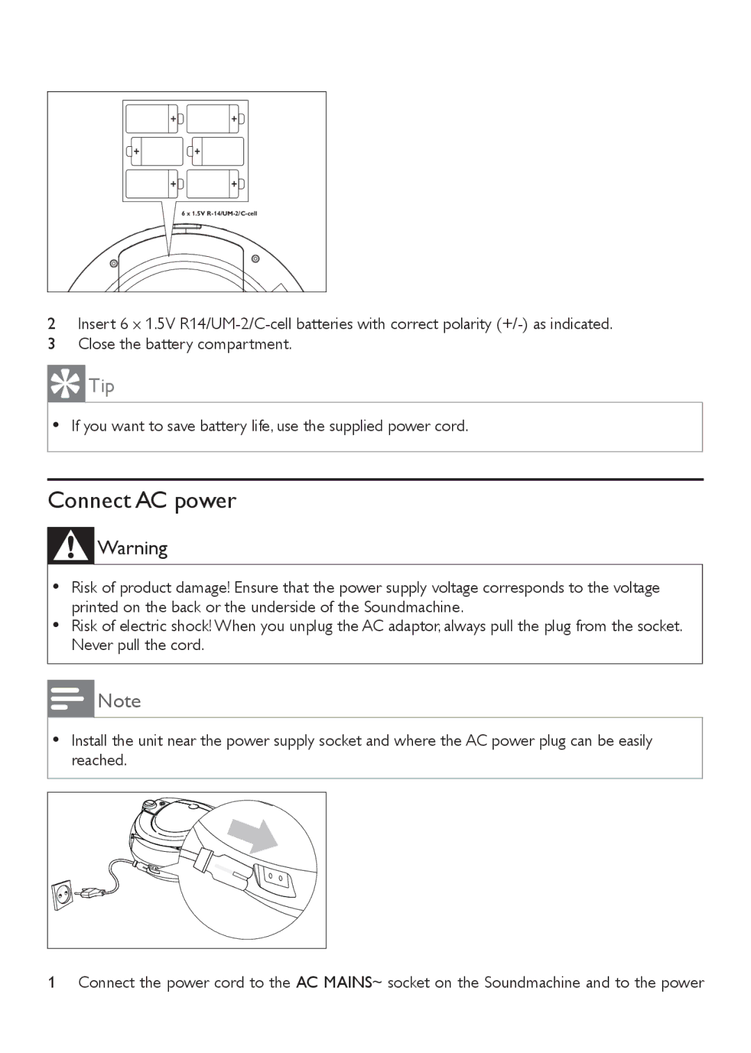 Philips AZ1027 user manual Connect AC power 