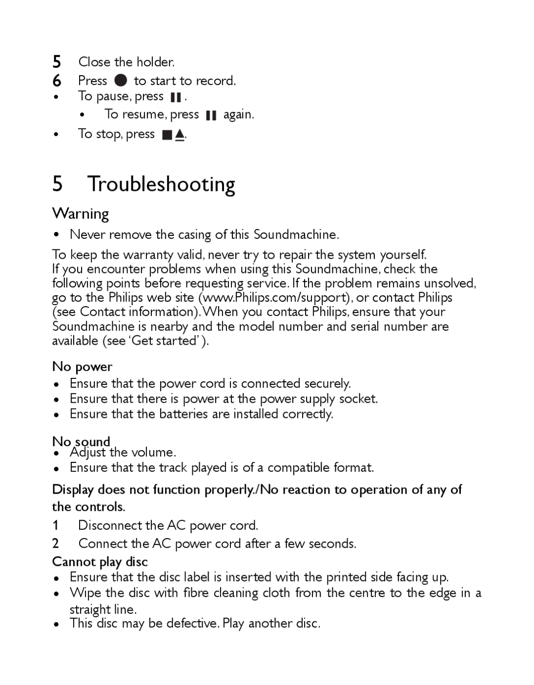 Philips AZ1027/12 user manual Troubleshooting 