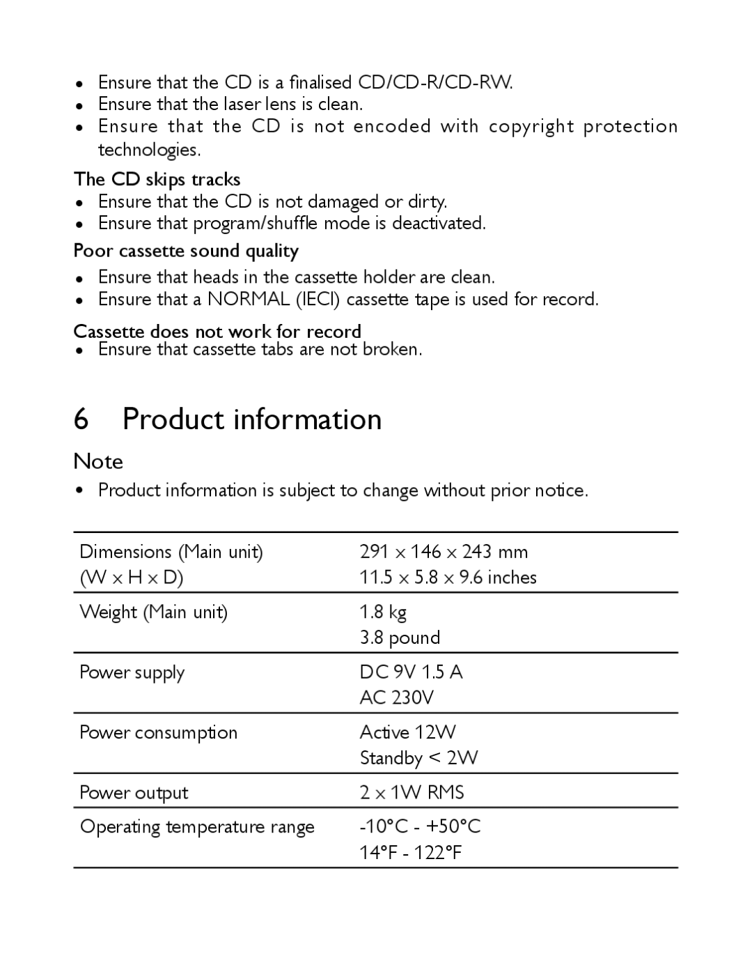 Philips AZ1027/12 user manual Product information 