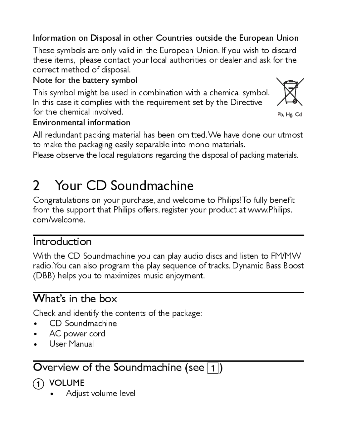 Philips AZ1027/12 user manual Your CD Soundmachine, Introduction, What’s in the box, Overview of the Soundmachine see 