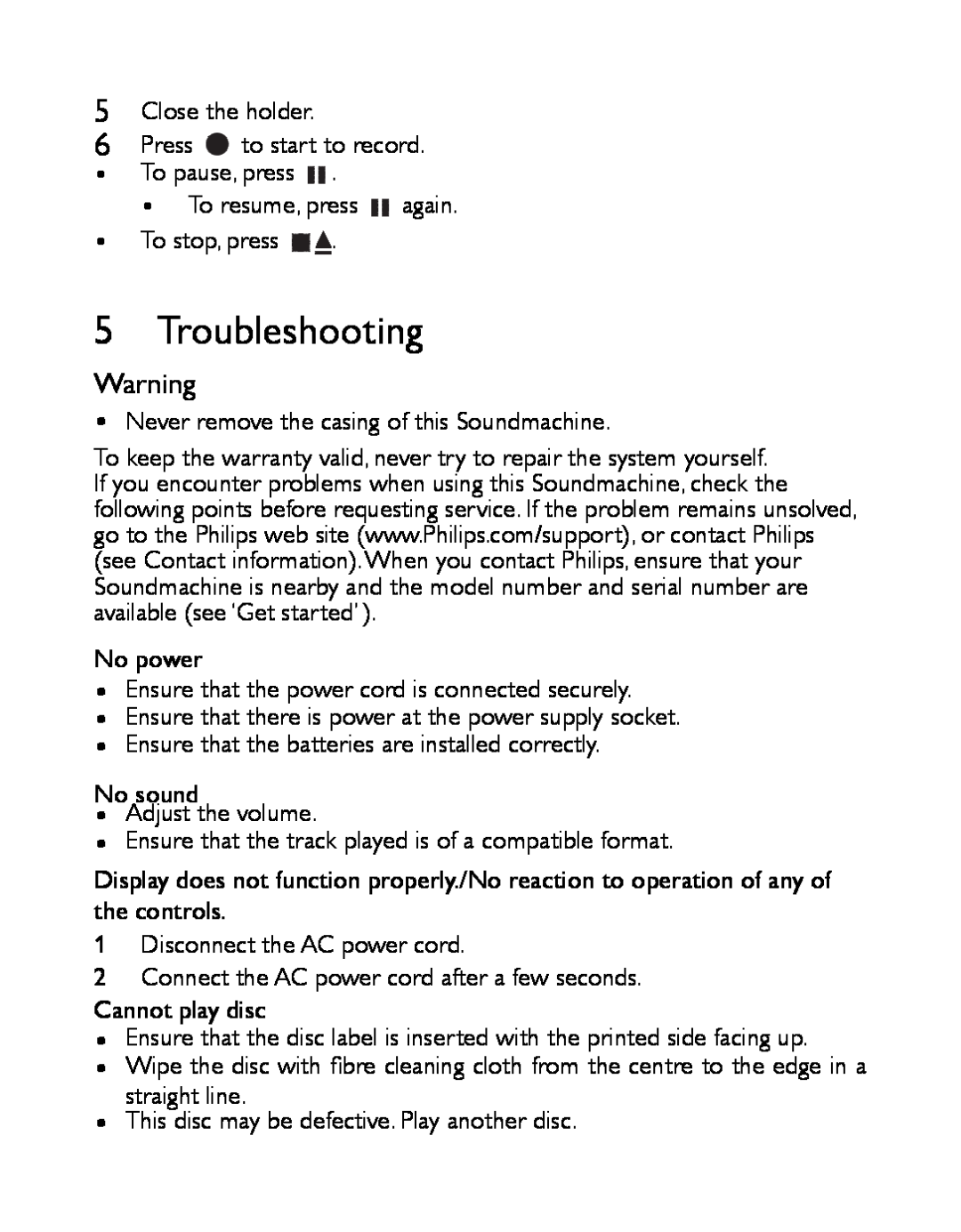 Philips AZ1027/12 user manual Troubleshooting 