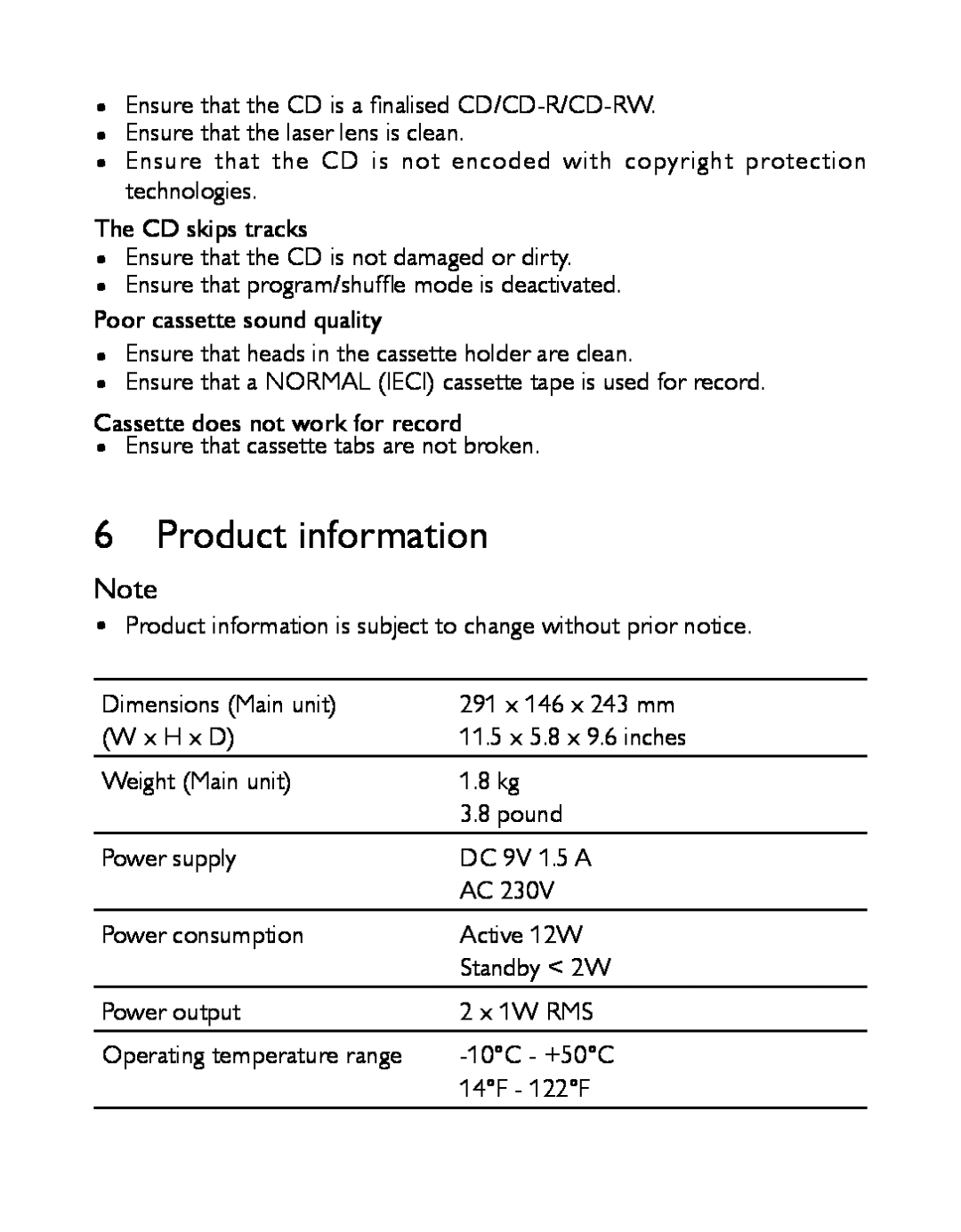 Philips AZ1027/12 user manual Product information 