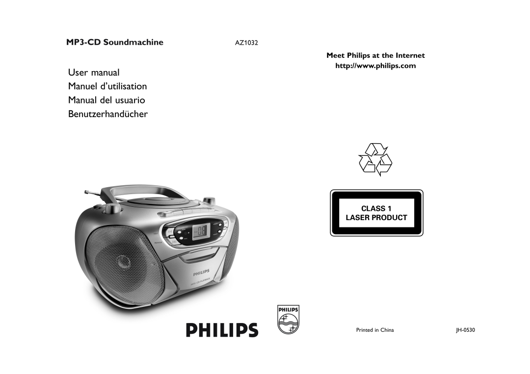 Philips AZ1032MP3-CD user manual Meet Philips at the Internet, Class Laser Product, Manual del usuario Benutzerhandücher 
