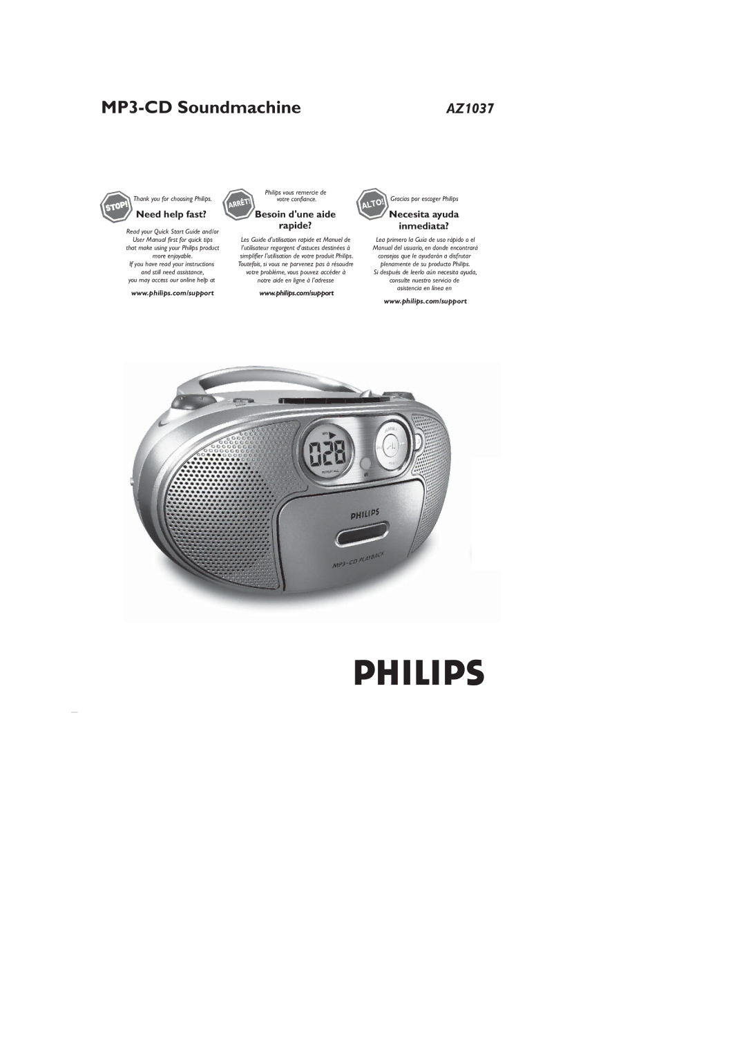 Philips AZ1037/37 quick start MP3-CD Soundmachine 