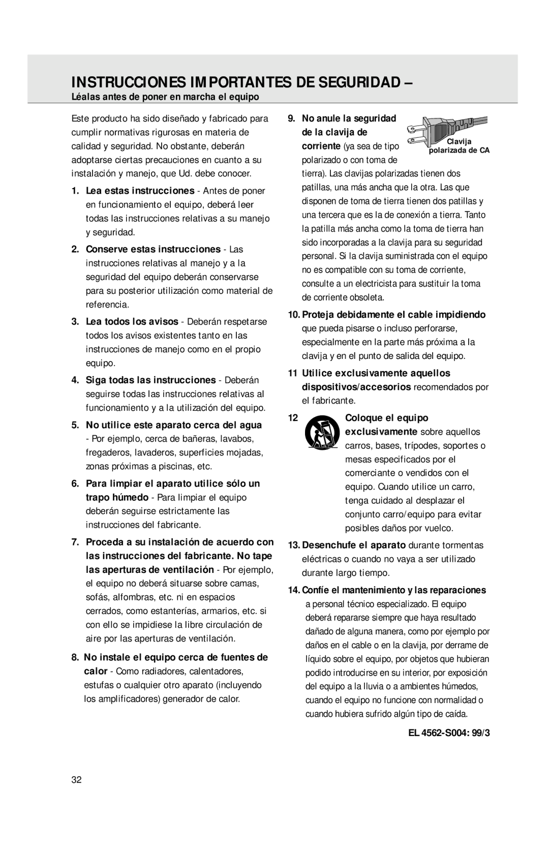 Philips AZ1040 Instrucciones Importantes DE Seguridad, Léalas antes de poner en marcha el equipo, Polarizado o con toma de 