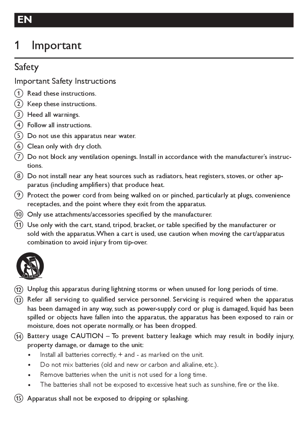 Philips AZ1046/12 user manual Important Safety Instructions 