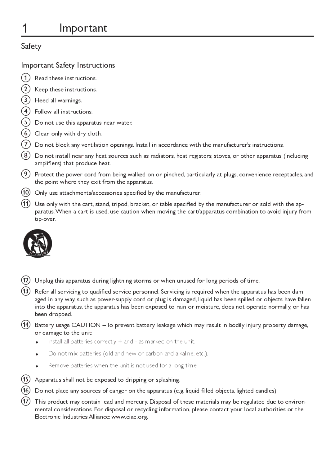 Philips AZ1047 user manual Important Safety Instructions 