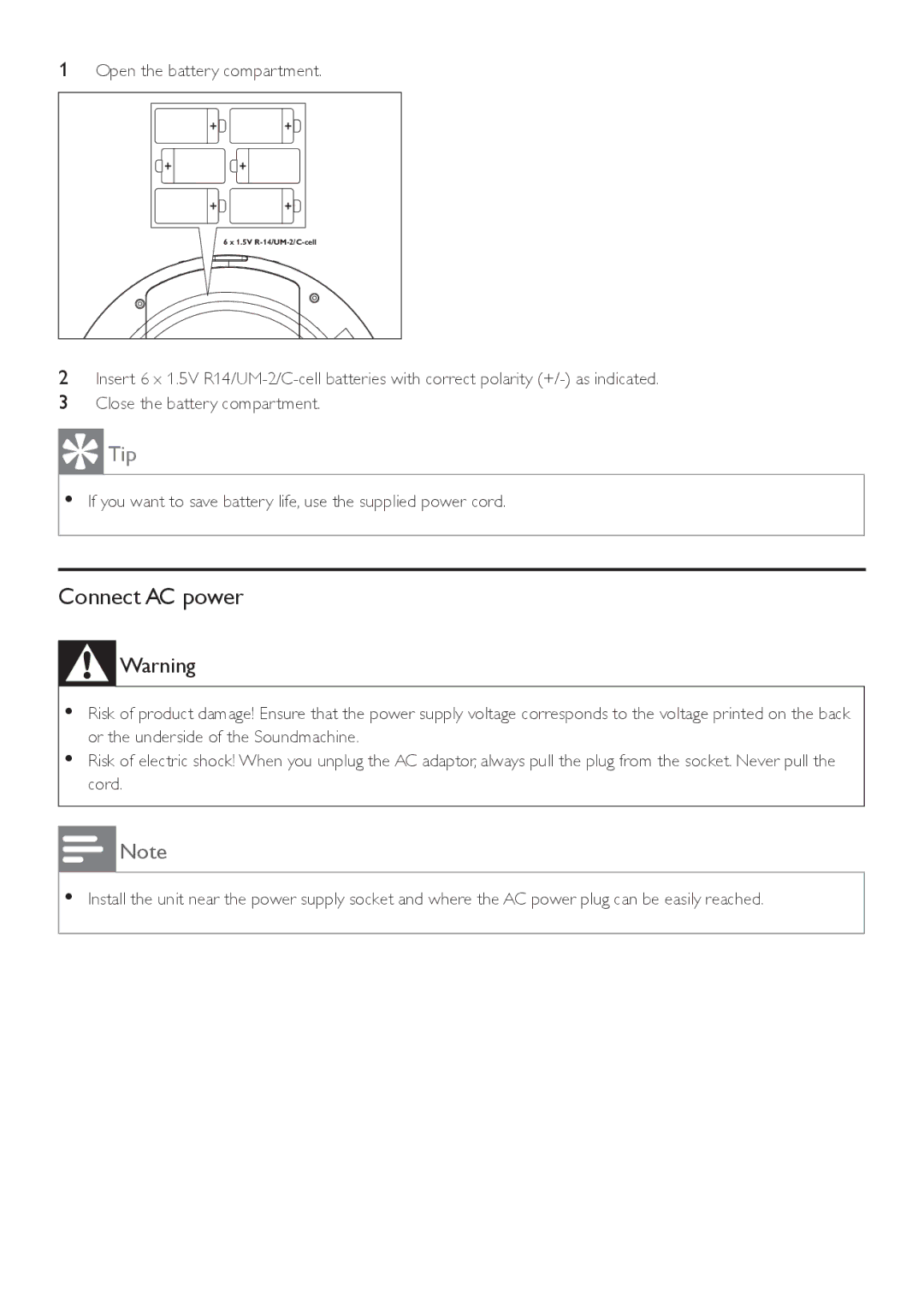 Philips AZ1047 user manual Connect AC power 