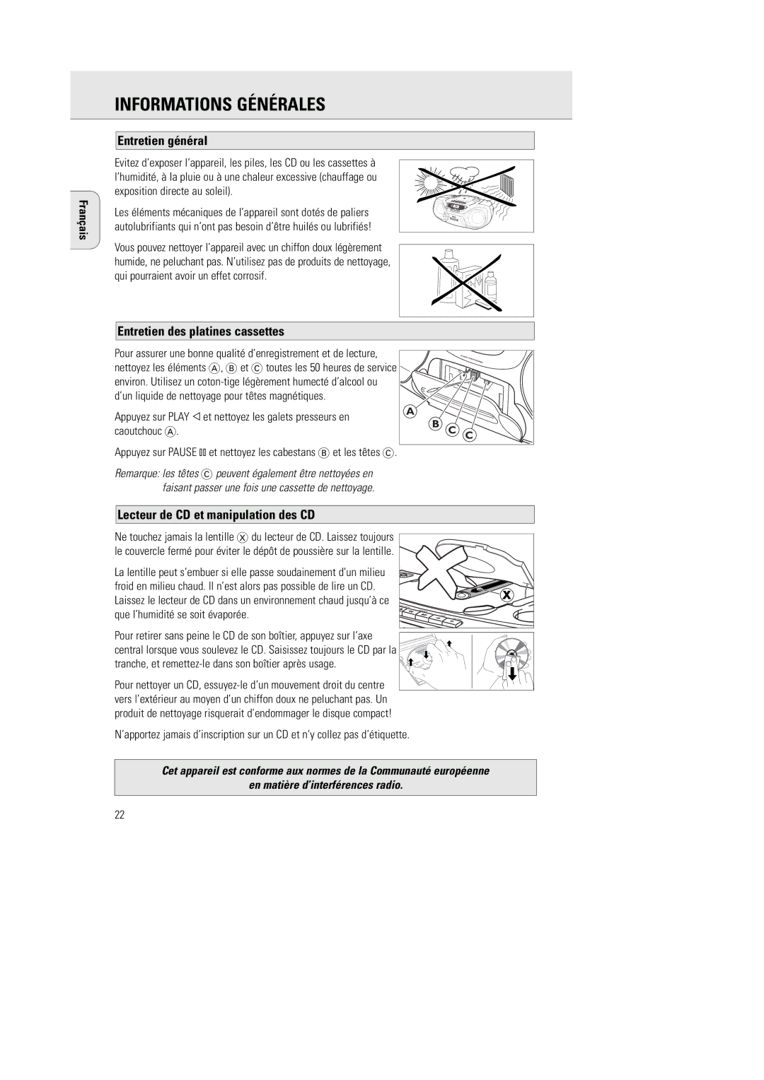 Philips AZ1055 manual Informations Générales, Entretien général, Entretien des platines cassettes 