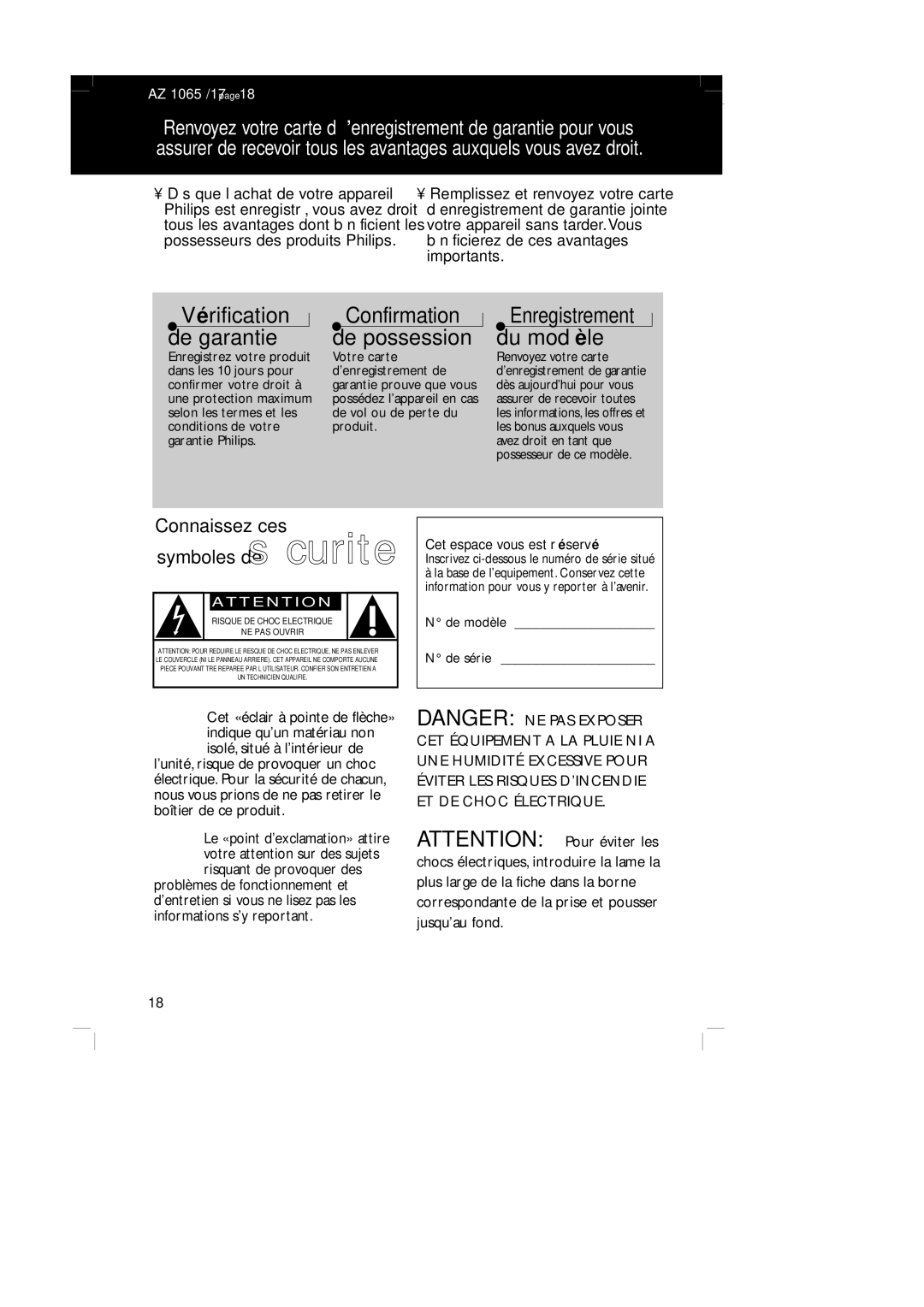 Philips AZ1065 manual Cet espace vous est réservé 