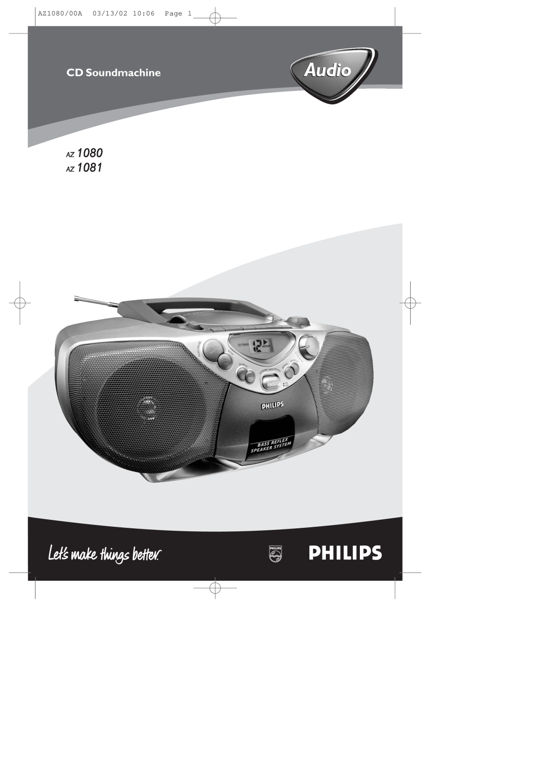 Philips AZ1081/05 manual Audio, Az Az, CD Soundmachine, AZ1080/00A 03/13/02 1006 Page 