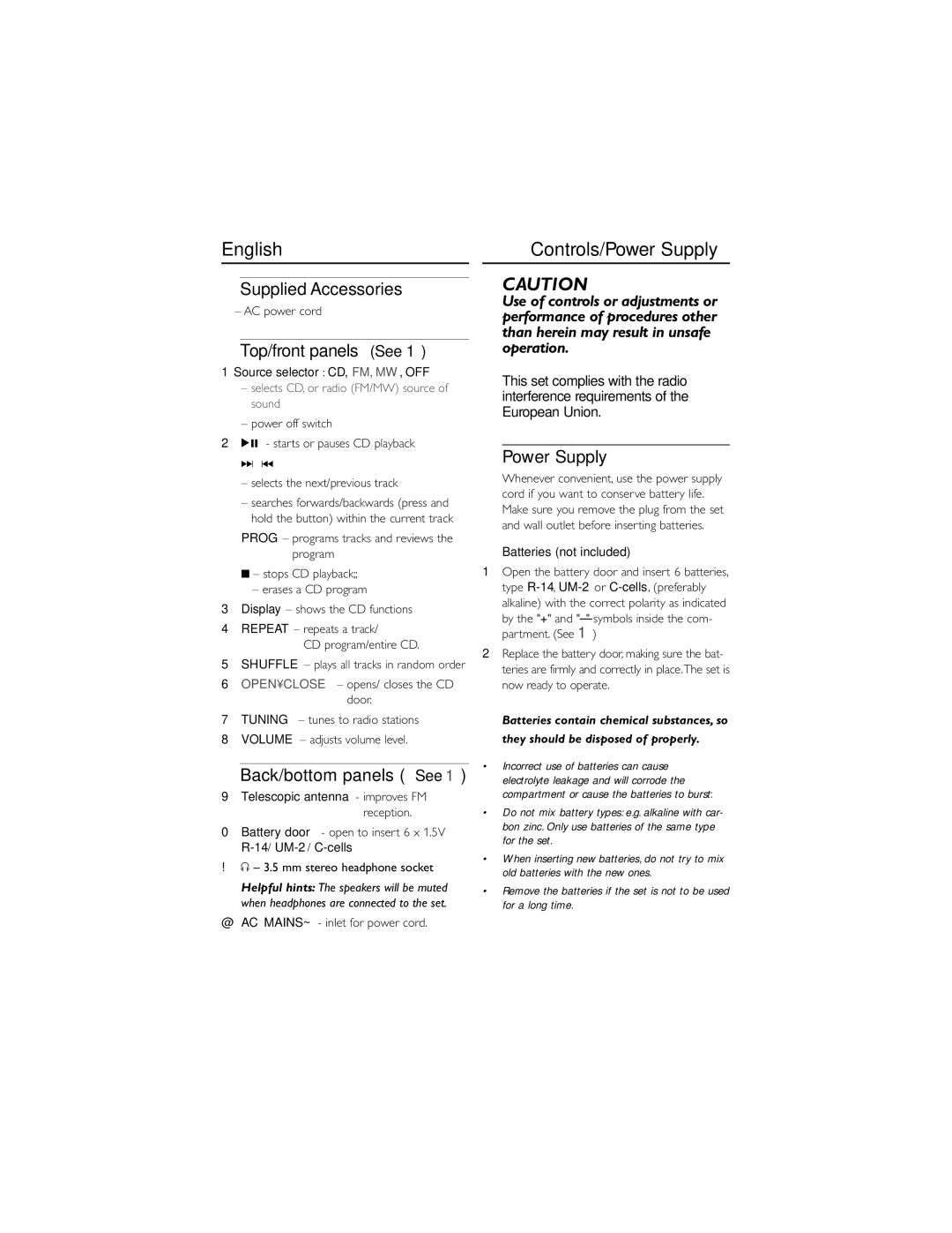 Philips AZ1123WCD user manual English 