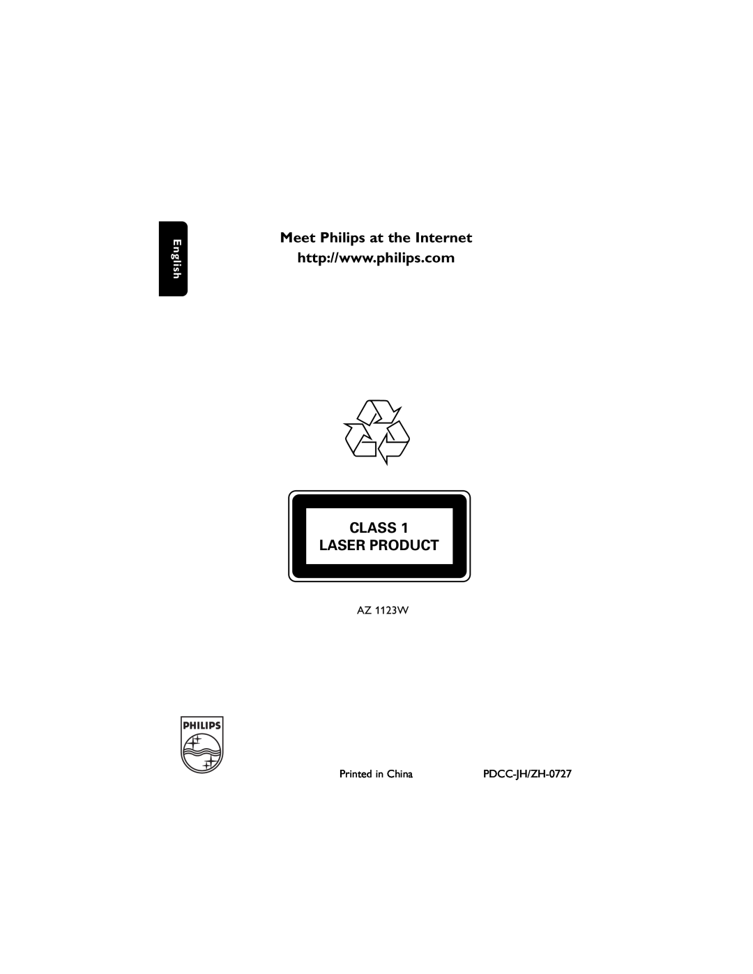 Philips AZ1123WCD user manual Meet Philips at the Internet, Class Laser Product, English 