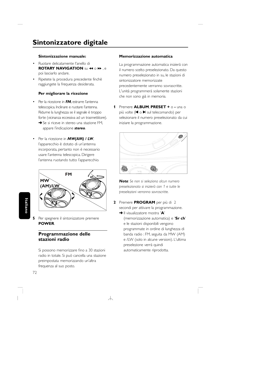 Philips AZ1150 Sintonizzatore digitale, Programmazione delle stazioni radio, Sintonizzazione manuale 