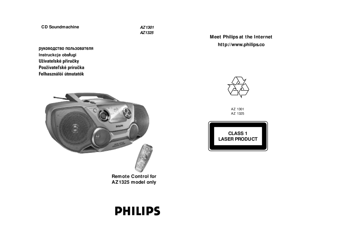 Philips AZ1301, AZ1325 manual Class Laser Product 