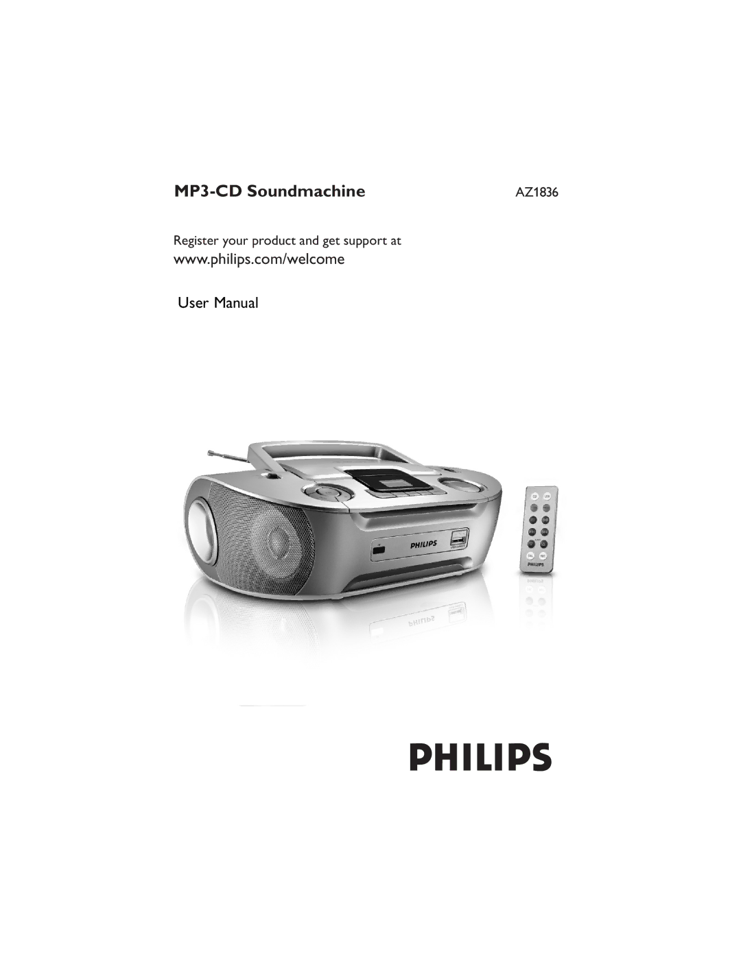 Philips AZ1836 user manual MP3-CD Soundmachine, Register your product and get support at 