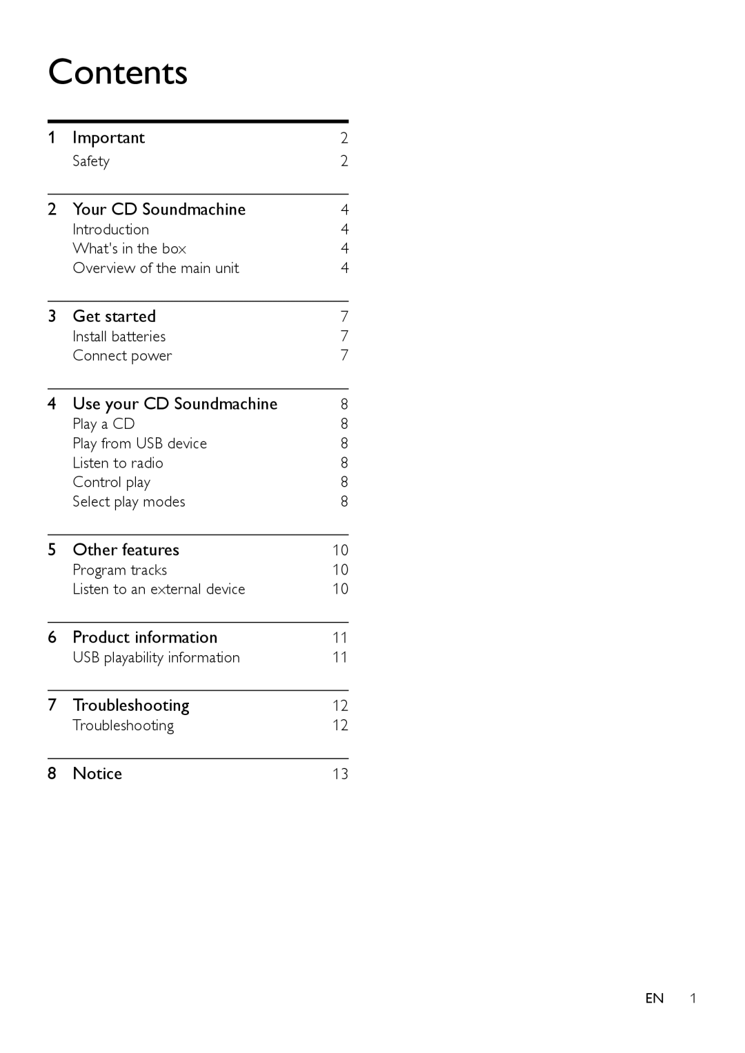 Philips AZ1837 user manual Contents 