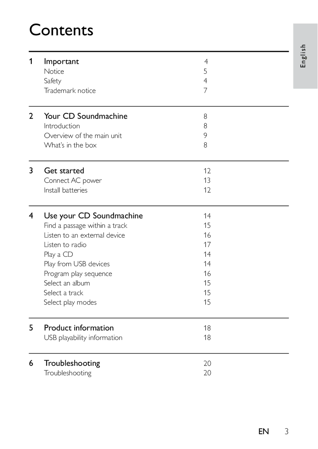 Philips AZ1837 user manual Contents 