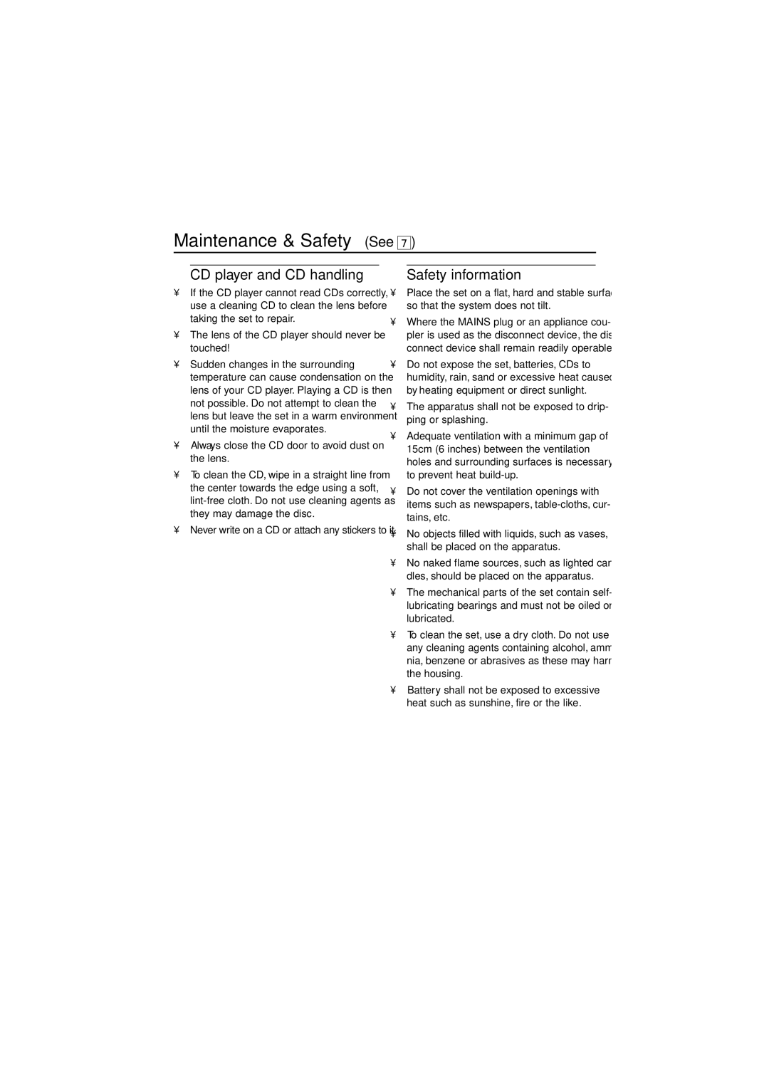 Philips AZ1839 user manual Maintenance & Safety See, CD player and CD handling Safety information 