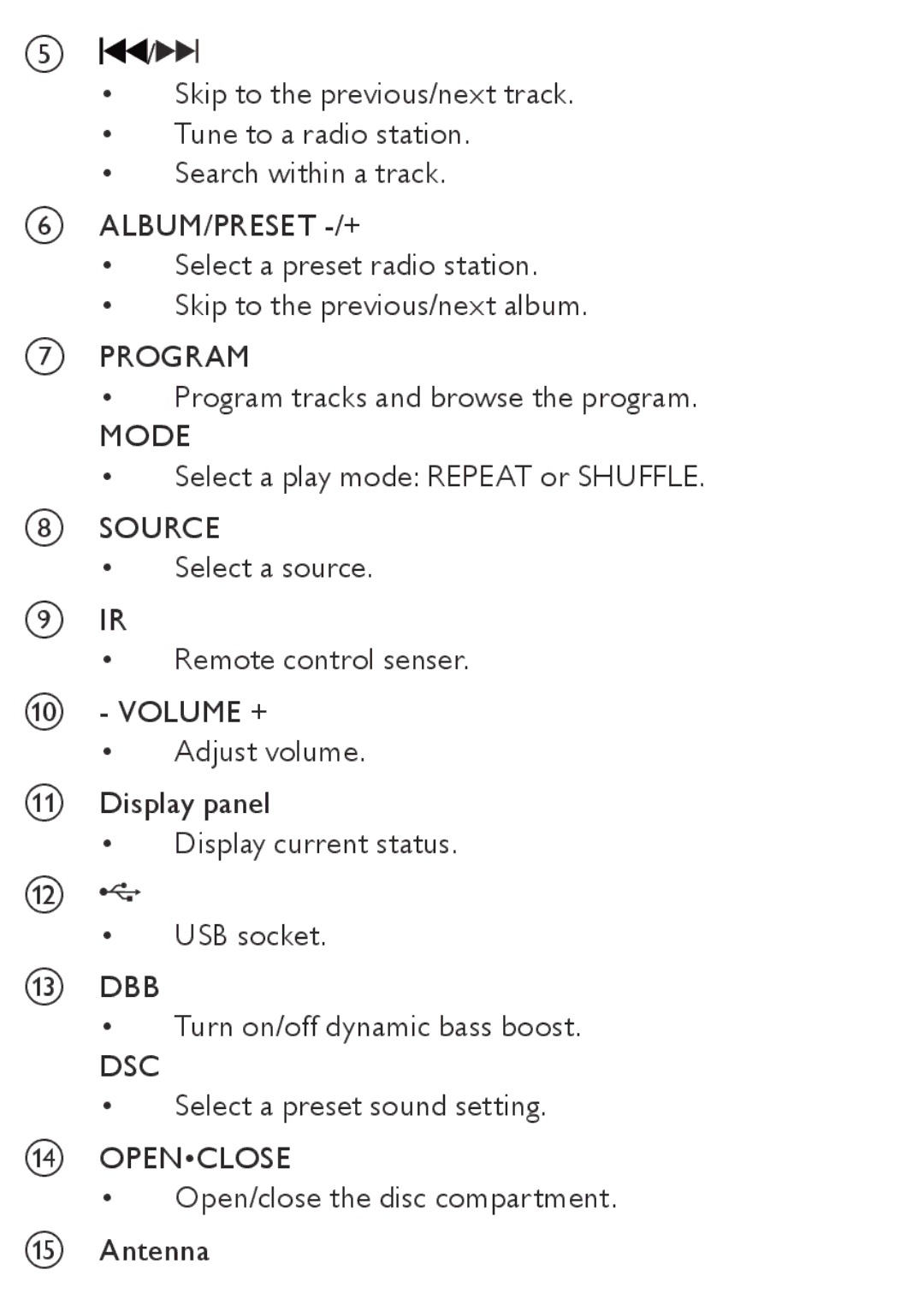 Philips AZ1850 user manual Album/Preset -/+ 