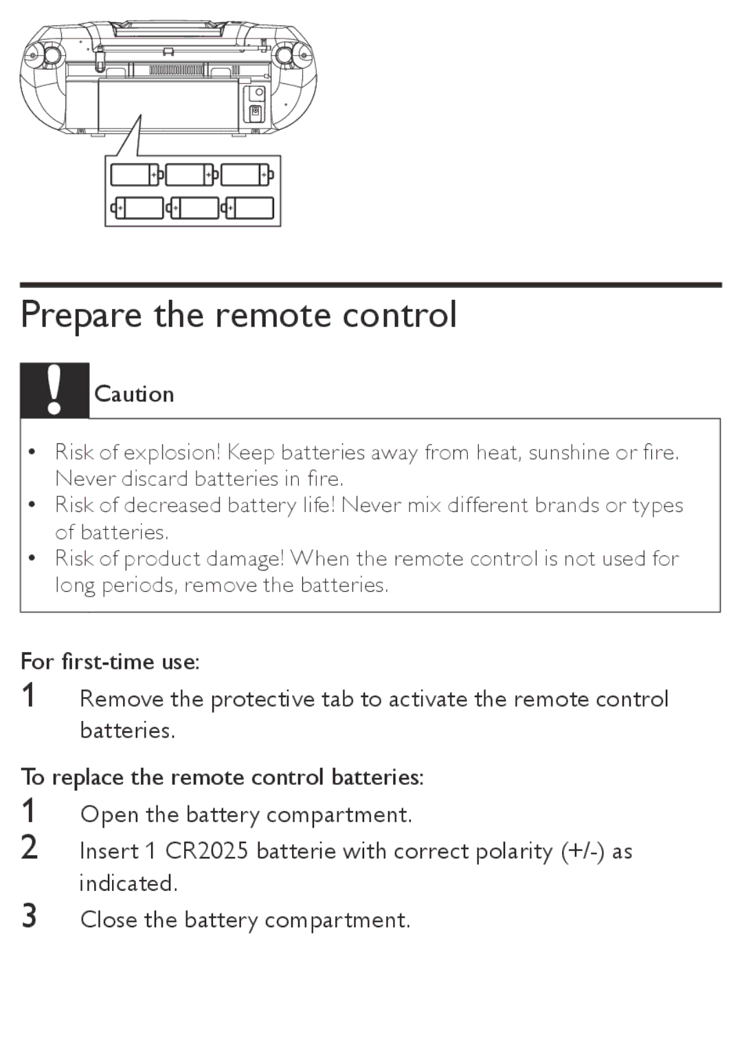 Philips AZ1850 user manual Prepare the remote control 