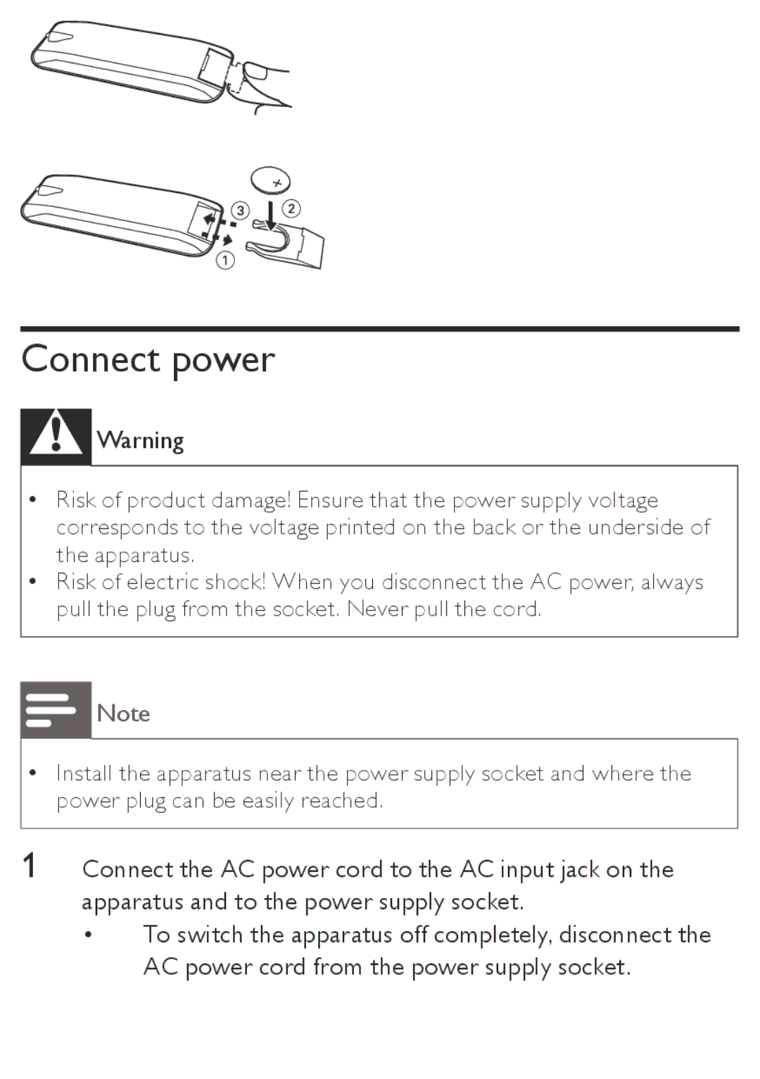 Philips AZ1850 user manual Connect power 