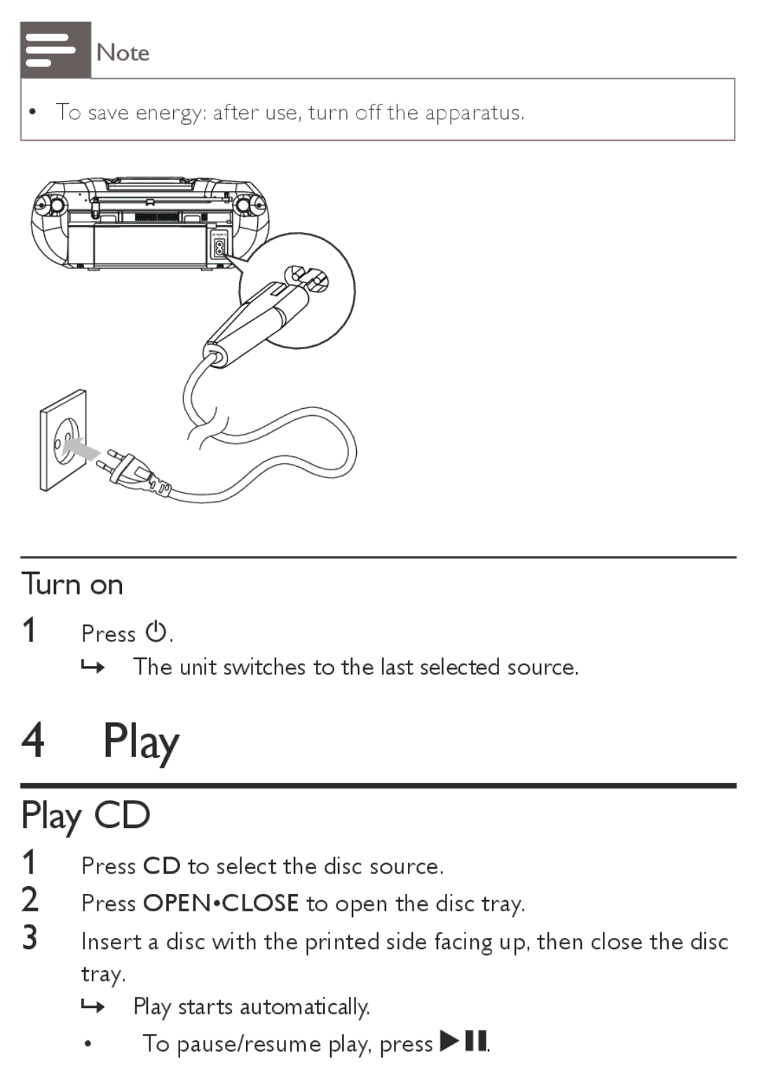 Philips AZ1850 user manual Play CD 