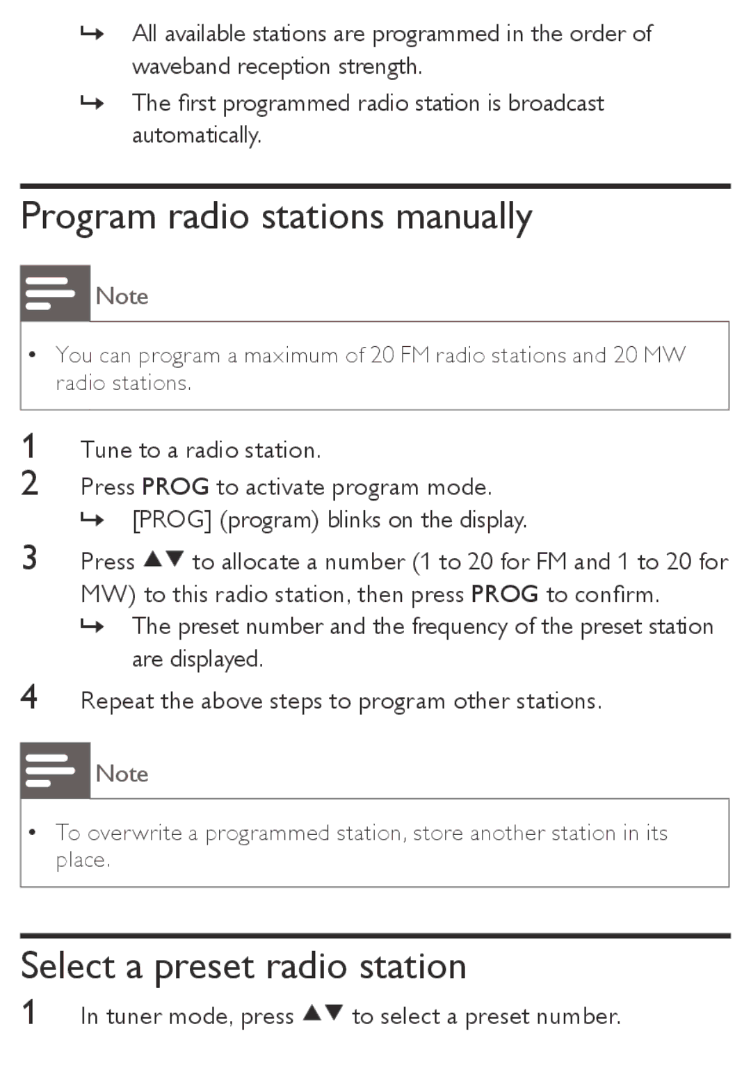 Philips AZ1850 user manual Program radio stations manually, Select a preset radio station 