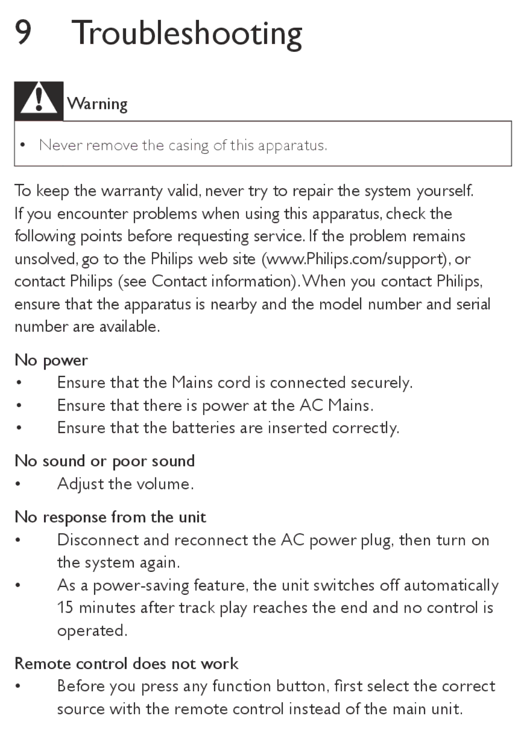 Philips AZ1850 user manual Troubleshooting 