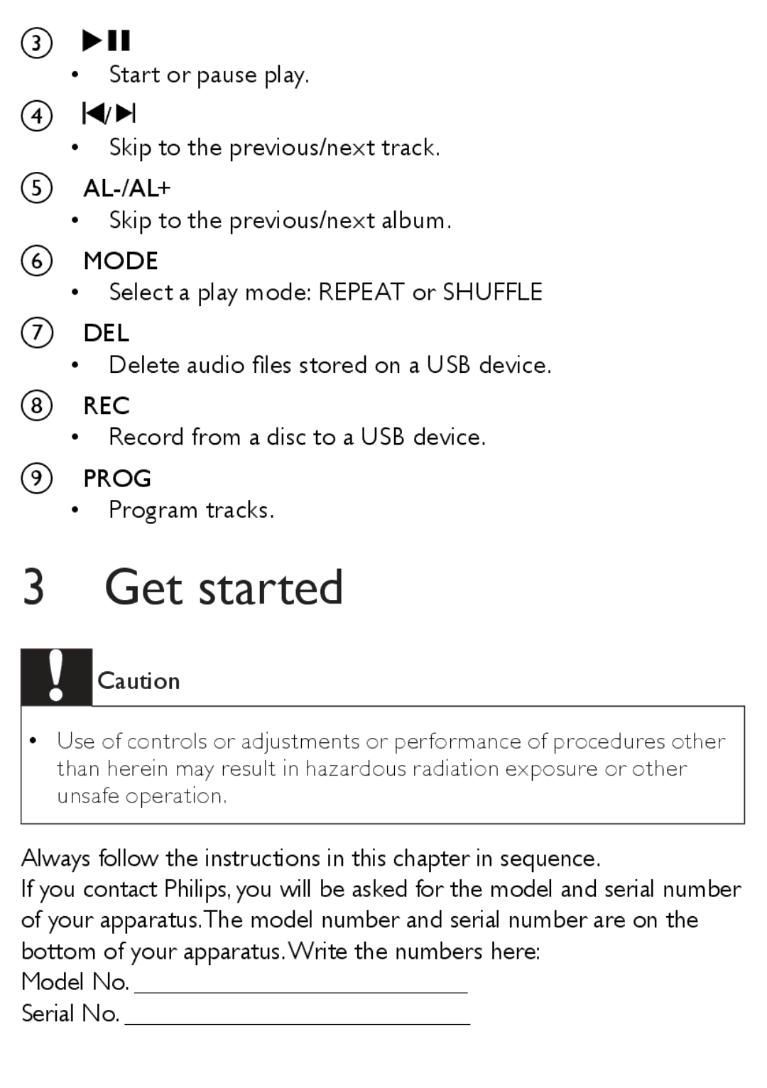 Philips AZ1852 user manual Get started 