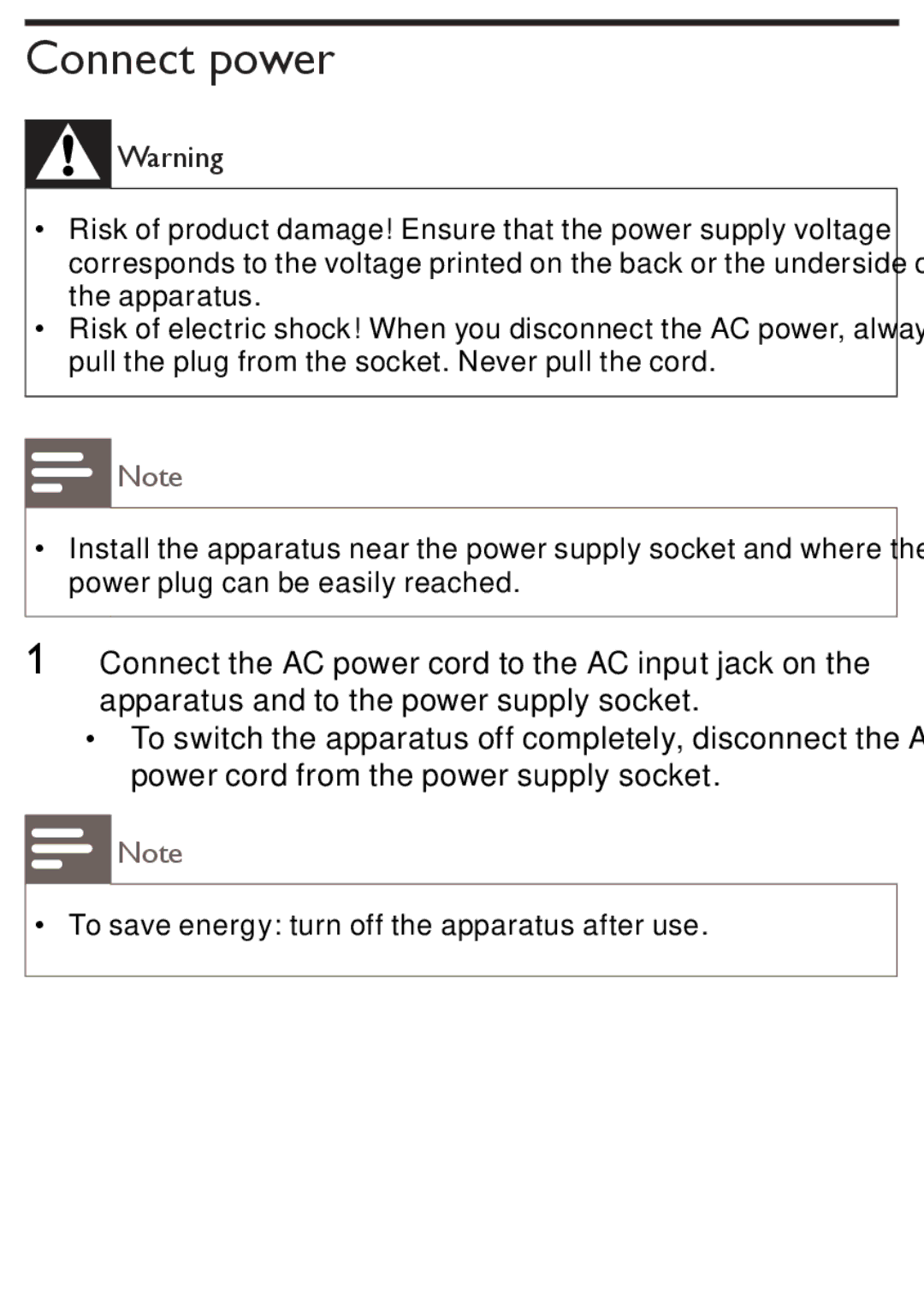 Philips AZ1852 user manual Connect power 