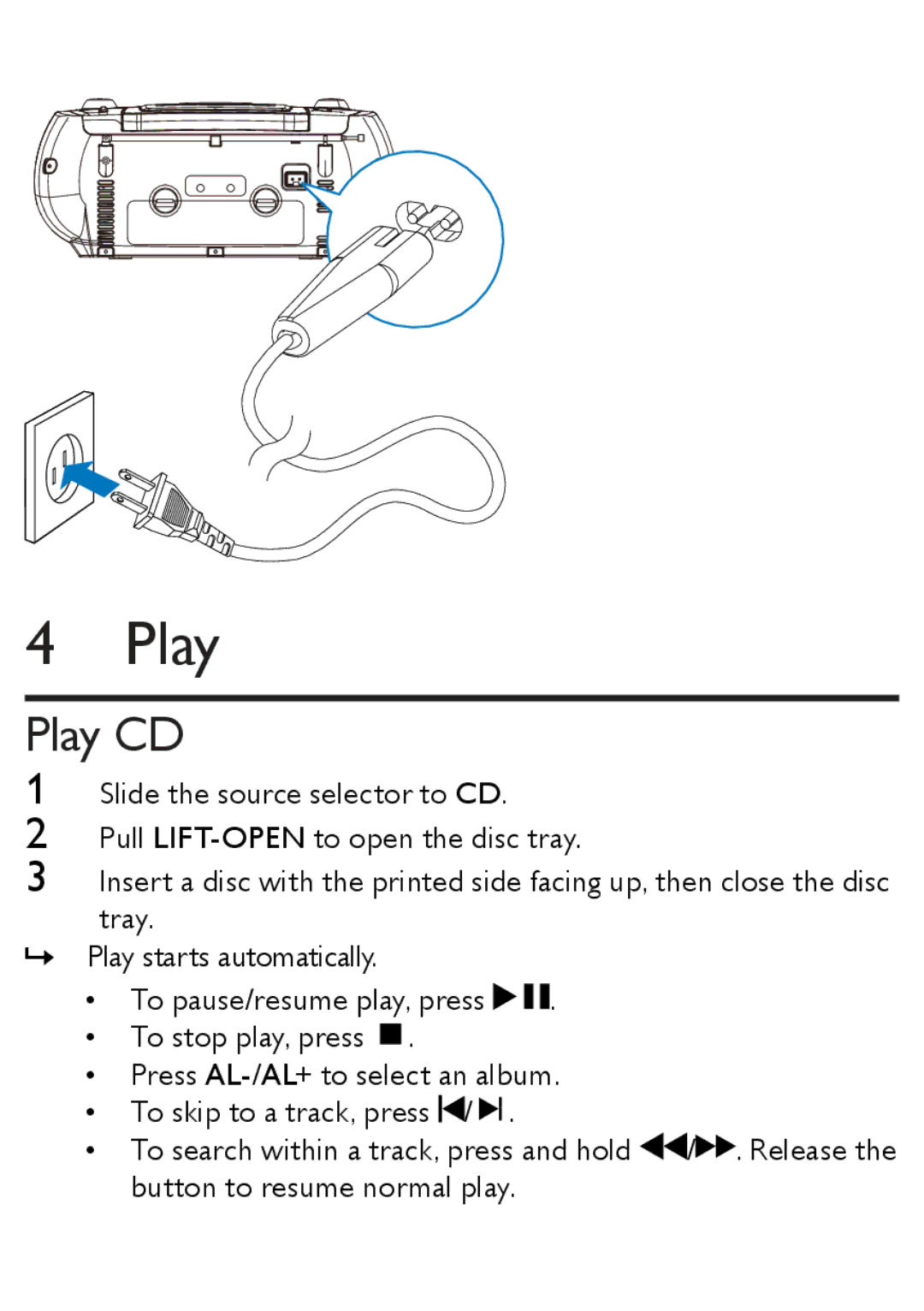 Philips AZ1852 user manual Play CD 