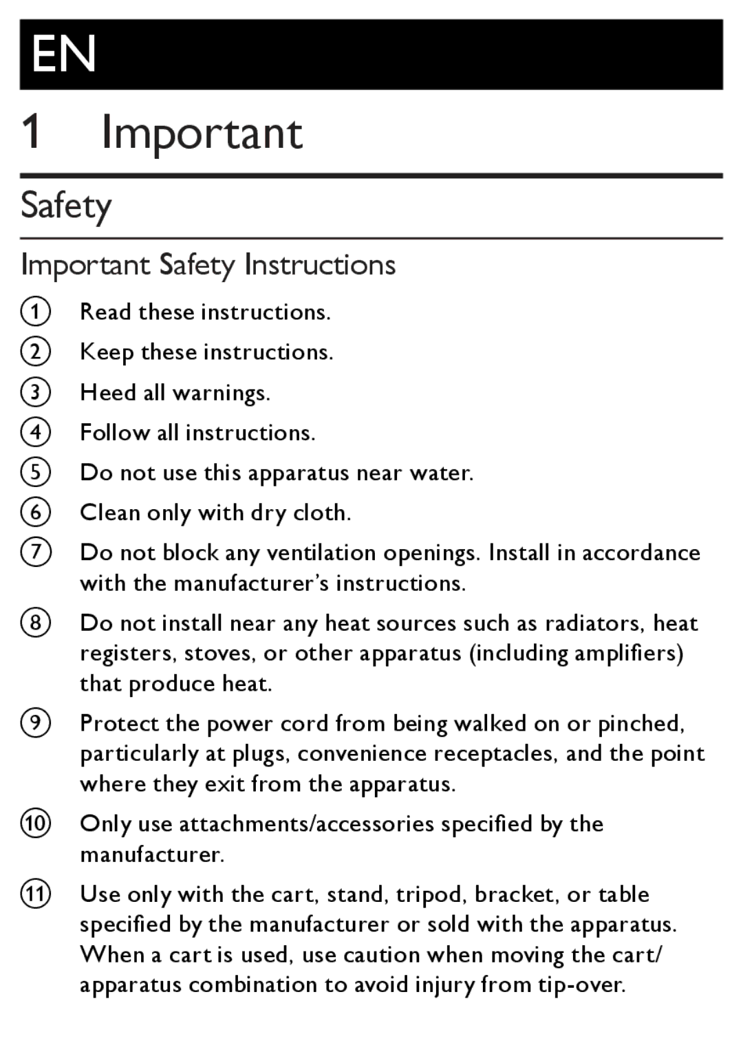 Philips AZ1852 user manual Important Safety Instructions 