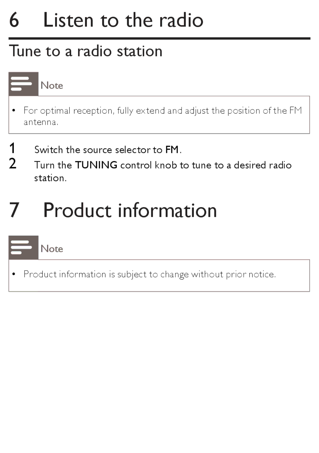 Philips AZ1852 user manual Listen to the radio, Product information, Tune to a radio station 