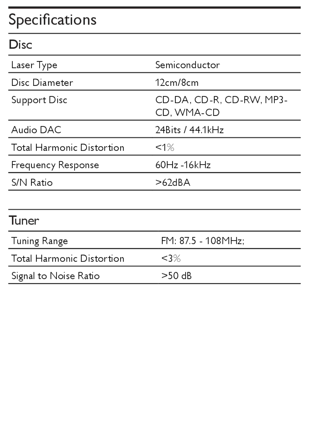 Philips AZ1852 user manual Specifications, Disc 