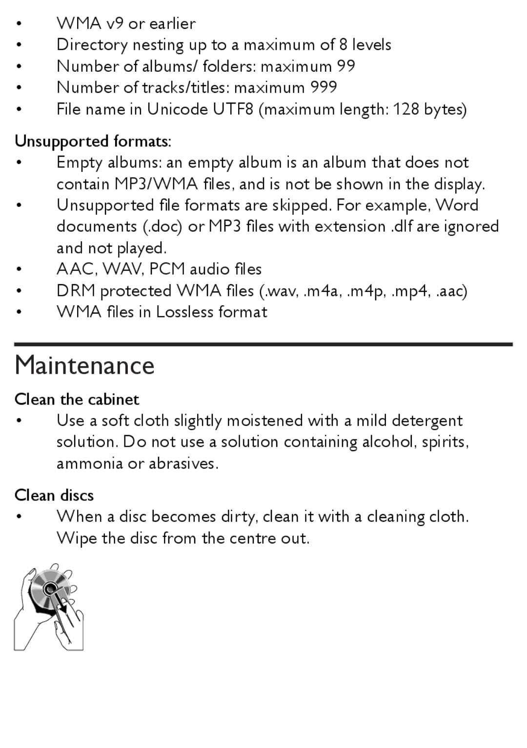 Philips AZ1852 user manual Maintenance 