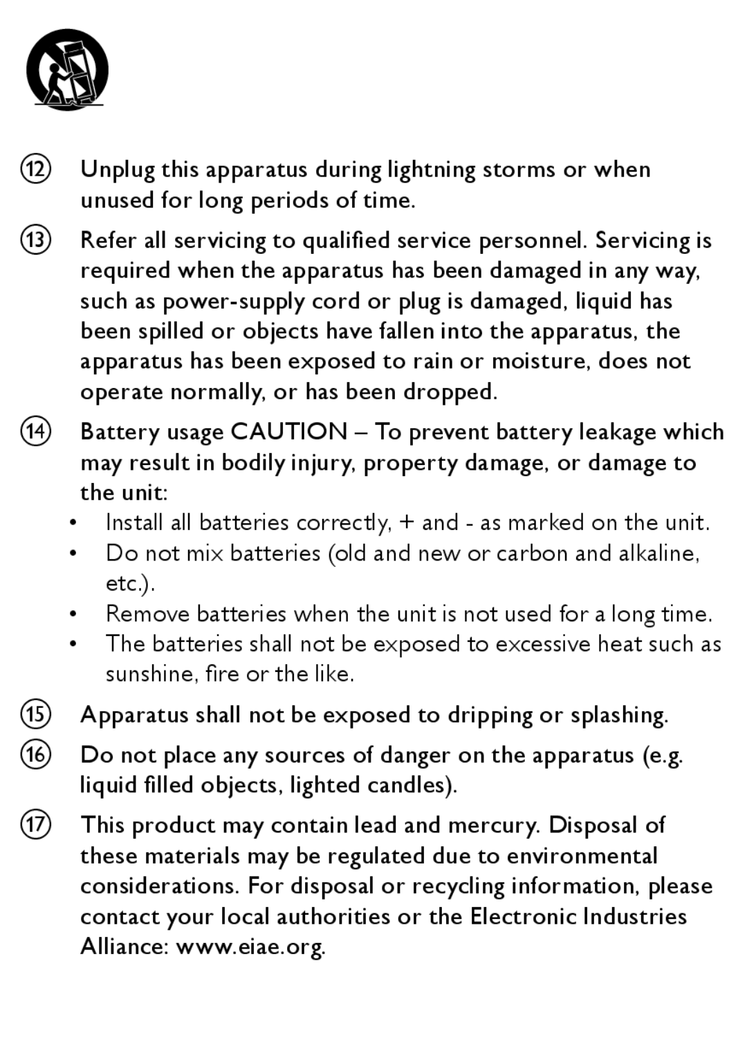 Philips AZ1852 user manual Do not mix batteries old and new or carbon and alkaline, etc 