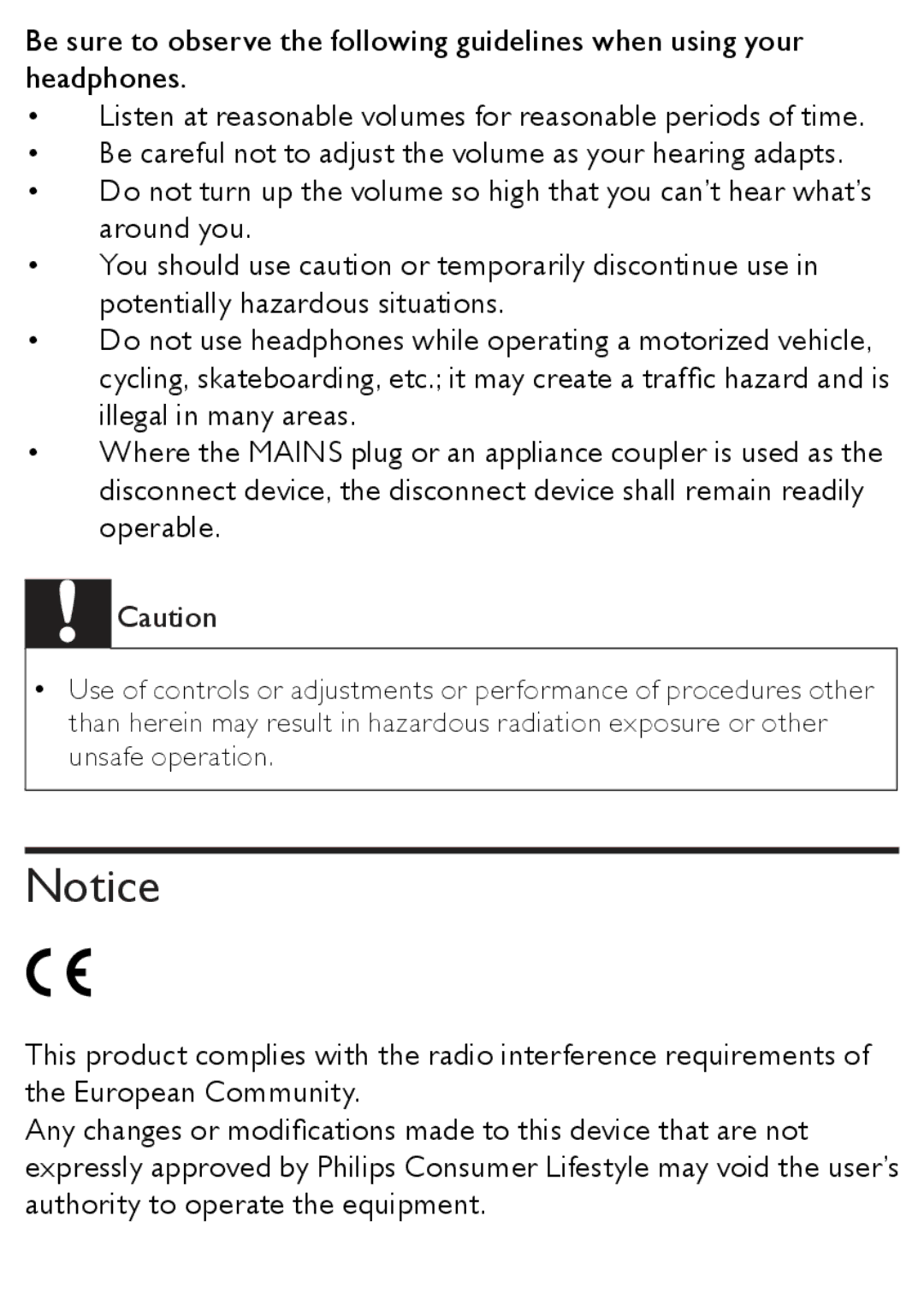 Philips AZ1852 user manual Listen at reasonable volumes for reasonable periods of time 