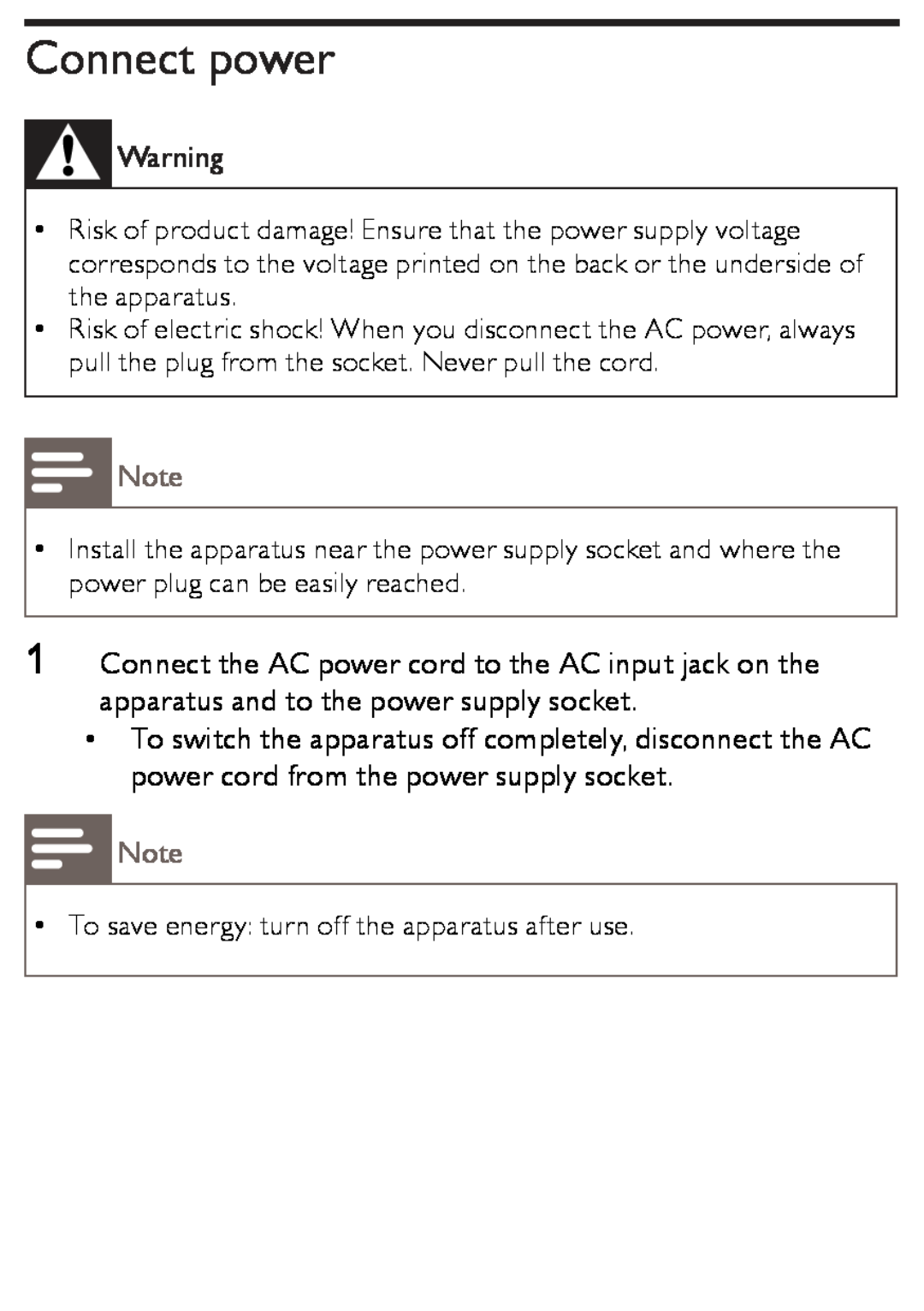 Philips AZ1852 user manual Connect power 