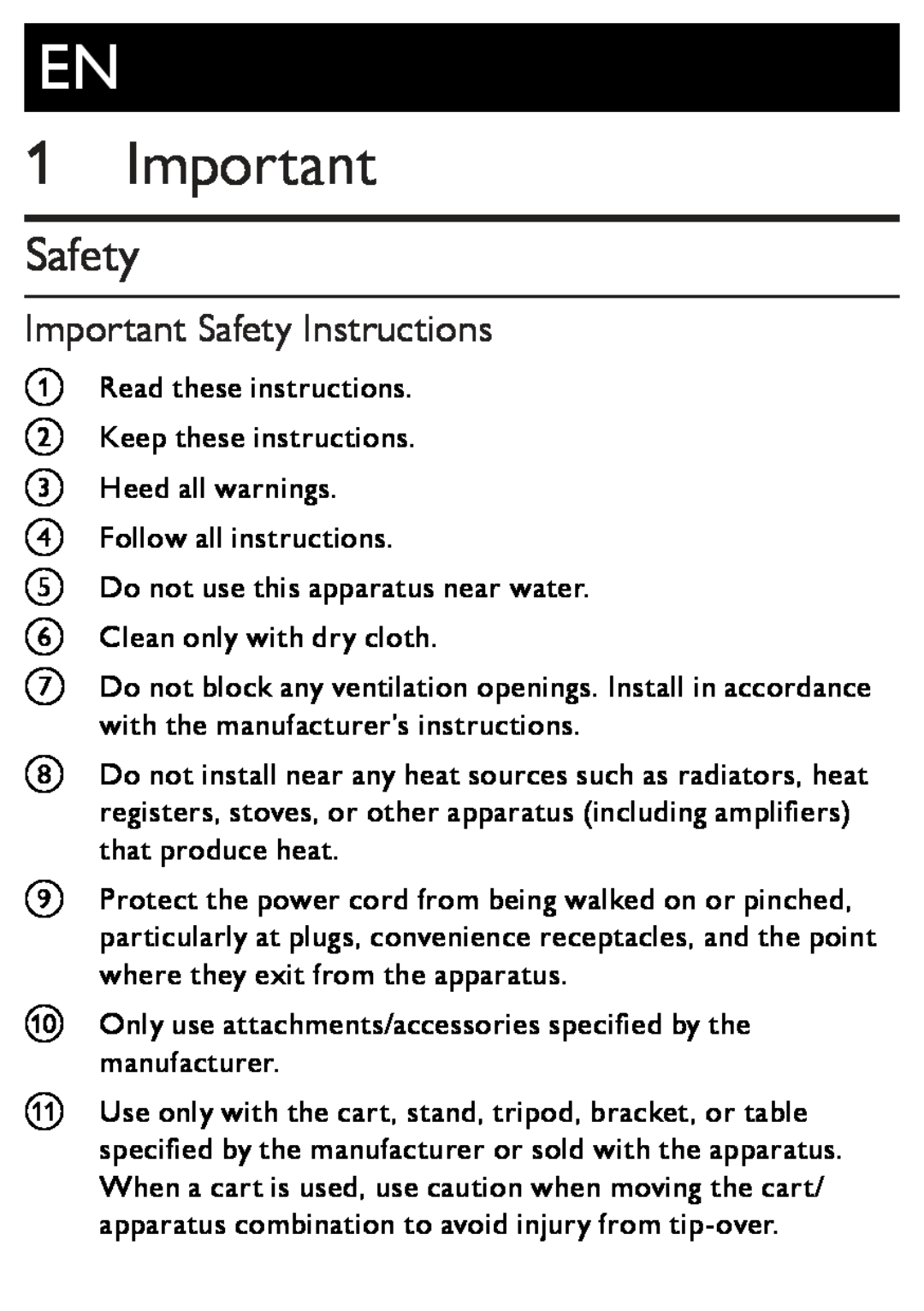 Philips AZ1852 user manual Important Safety Instructions 