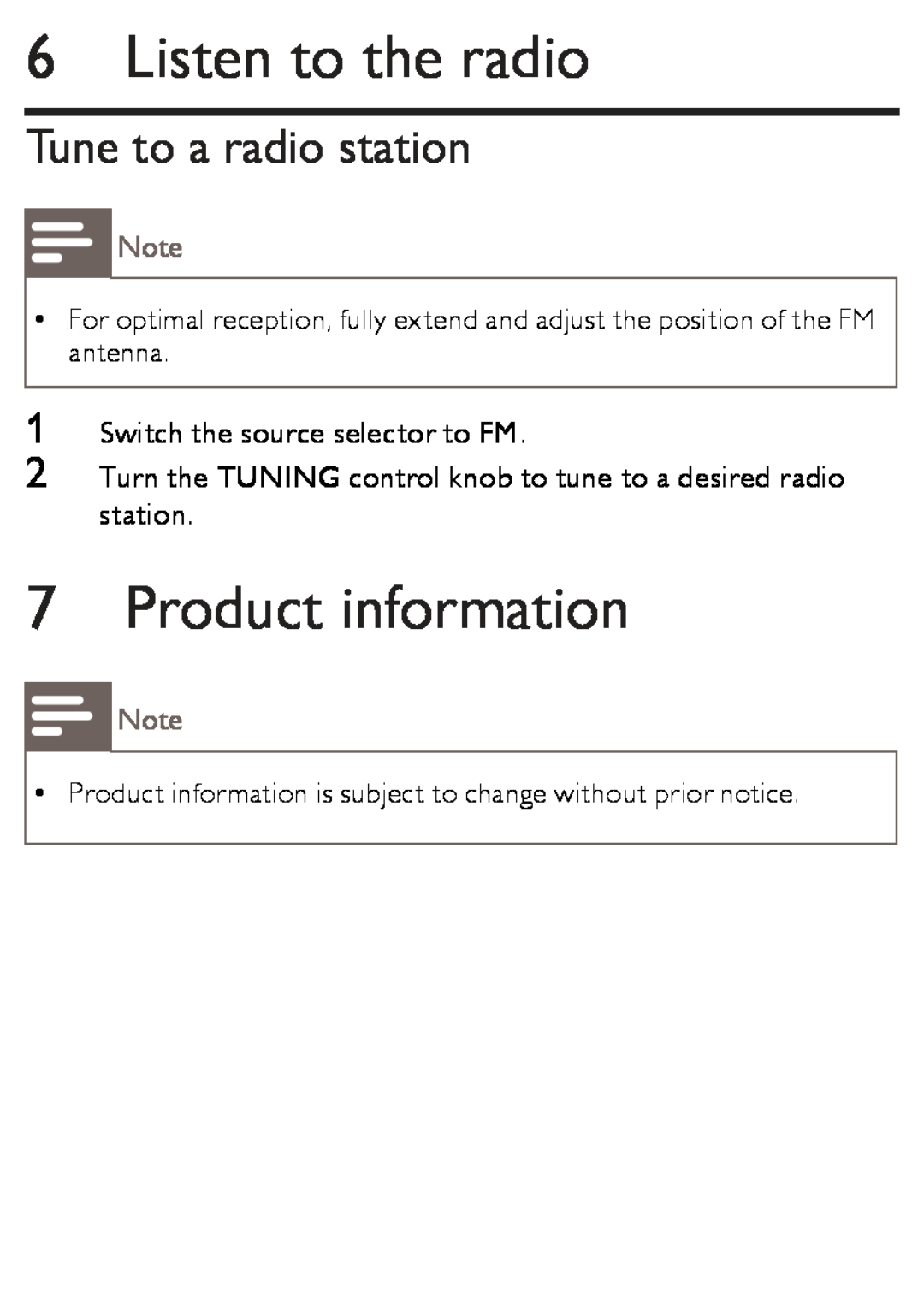 Philips AZ1852 user manual Listen to the radio, Product information, Tune to a radio station 