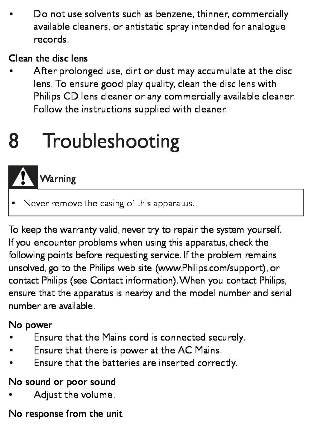 Philips AZ1852 user manual Troubleshooting 