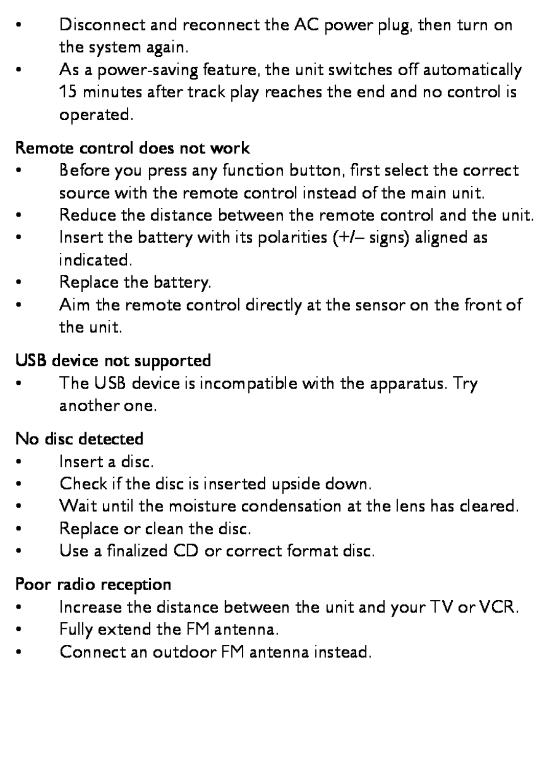 Philips AZ1852 user manual Remote control does not work 