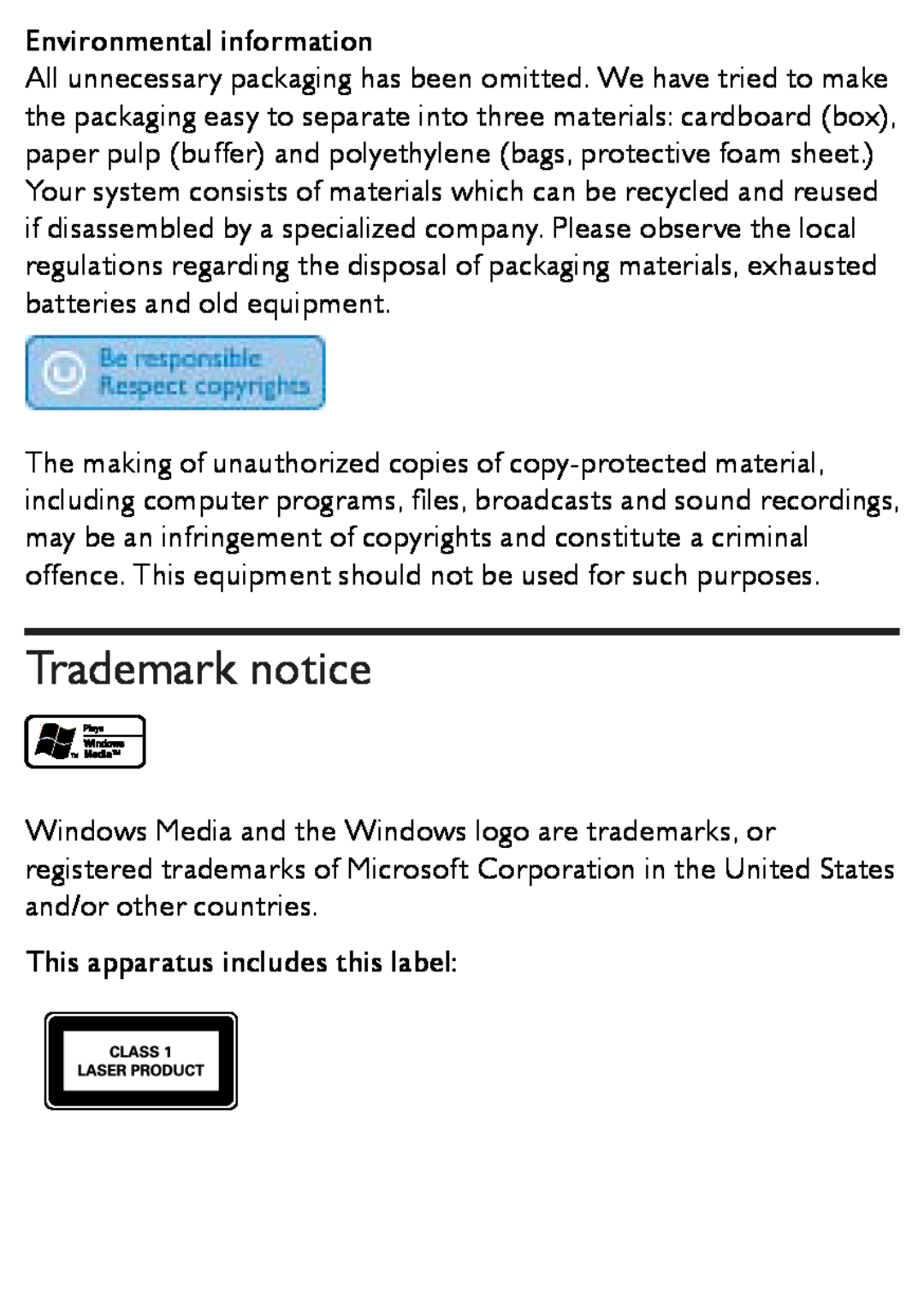 Philips AZ1852 user manual Trademark notice 